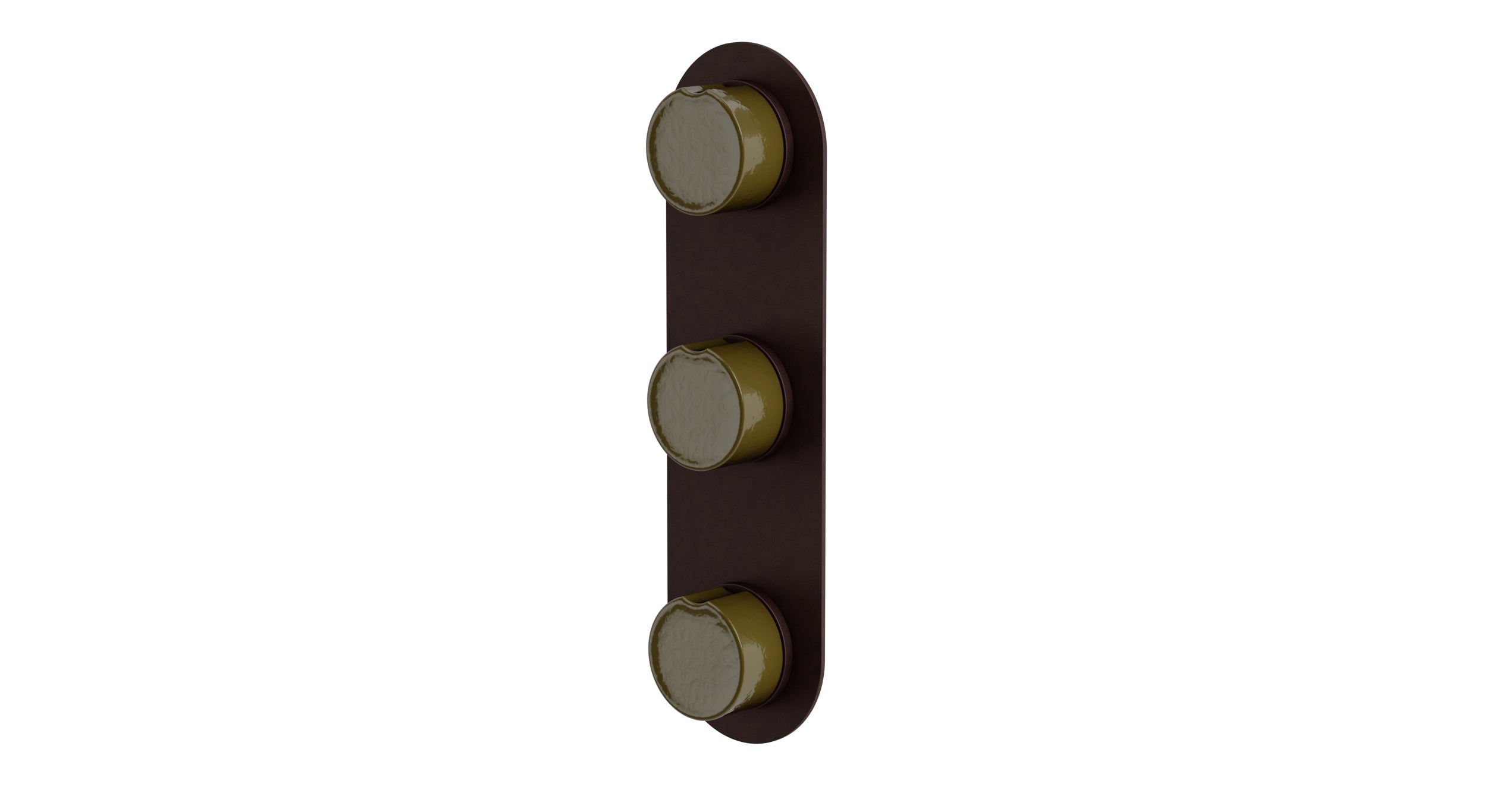 Foundry Three Handle Wall Mount Shower Trim with Groove Ceramic Knob Handles in Architectural Copper