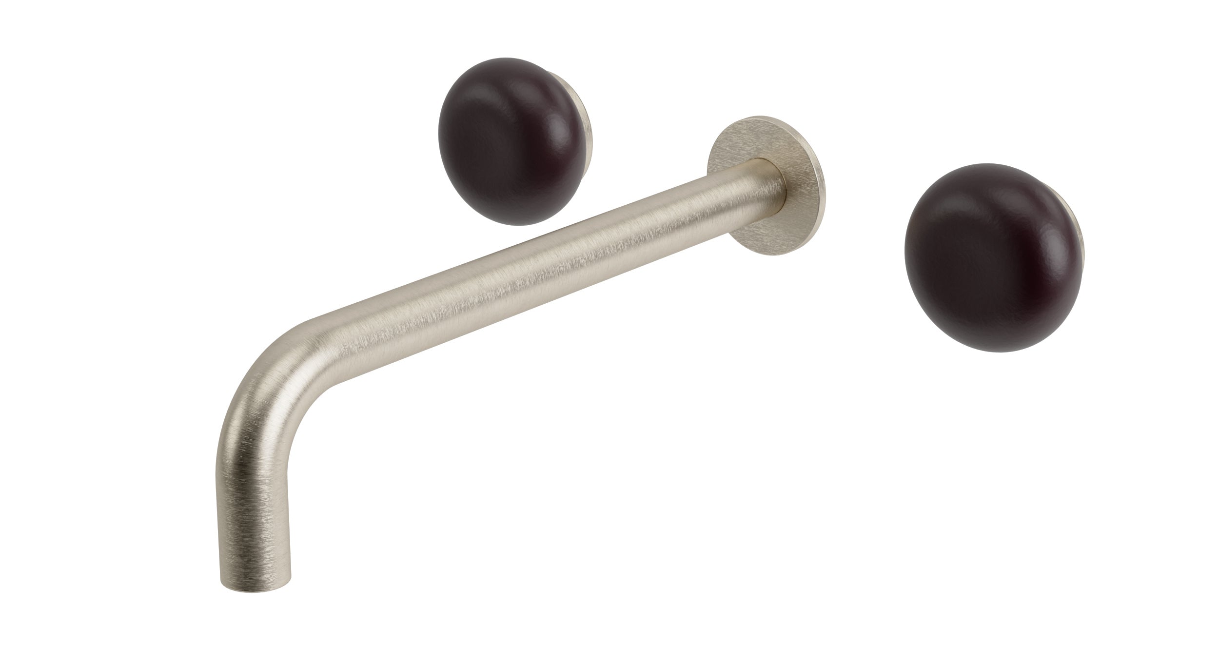 Foundry Two Handle Wall Mount 10" Lavatory Faucet with Pebble Ceramic Knob Handles in Satin Nickel