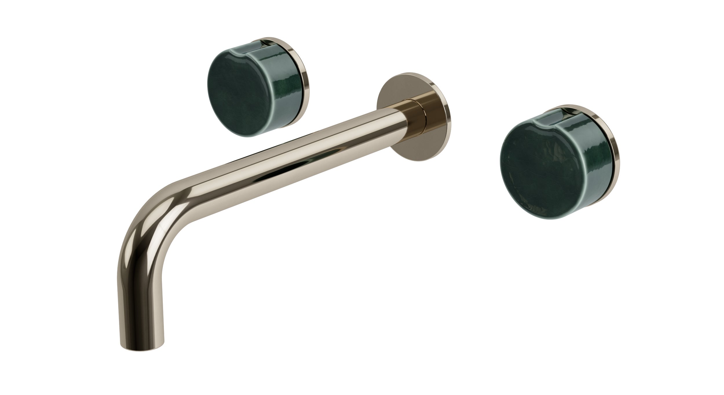 Foundry Two Handle Wall Mount 7.5" Lavatory Faucet with Groove Ceramic Knob Handles in Polished Nickel