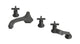 Emerson Three Handle Deck Mount Low Hexagon Bath Trim with Hand Shower and Classic Cross Handles in Blackened Nickel