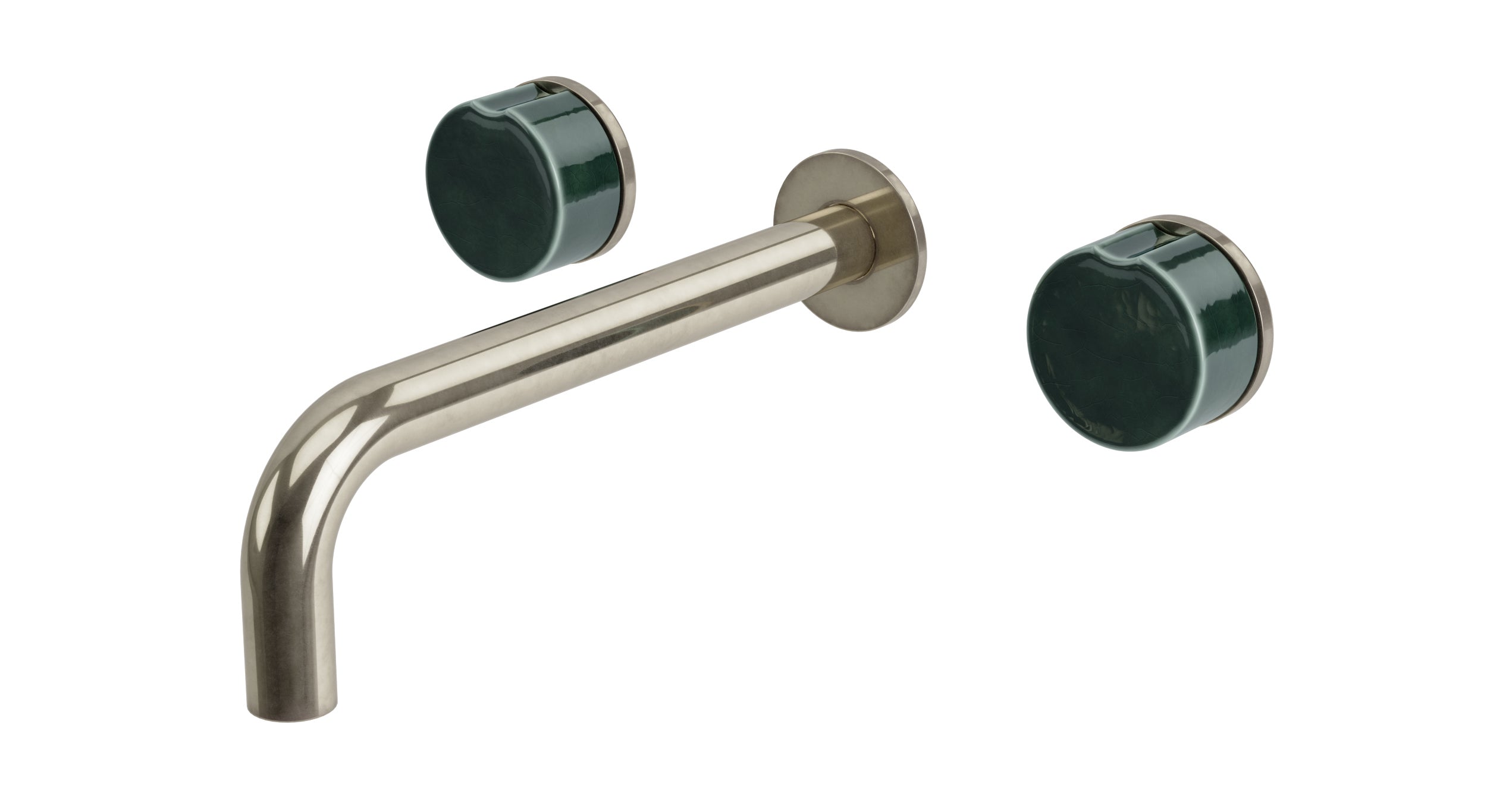 Foundry Two Handle Wall Mount 7.5" Lavatory Faucet with Groove Ceramic Knob Handles in French Nickel