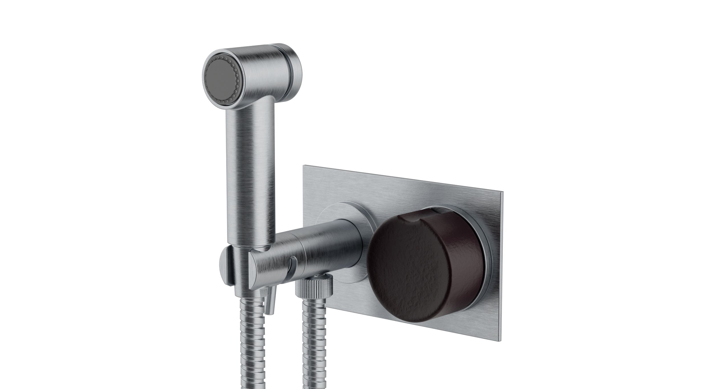 Foundry One Handle Wall Mount Bidet Trim with Groove Ceramic Knob Handle in Satin Chrome