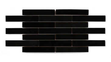 1x6 Half Offset Sheeted Original Ceramic Mosaic Tile in Raven Gloss