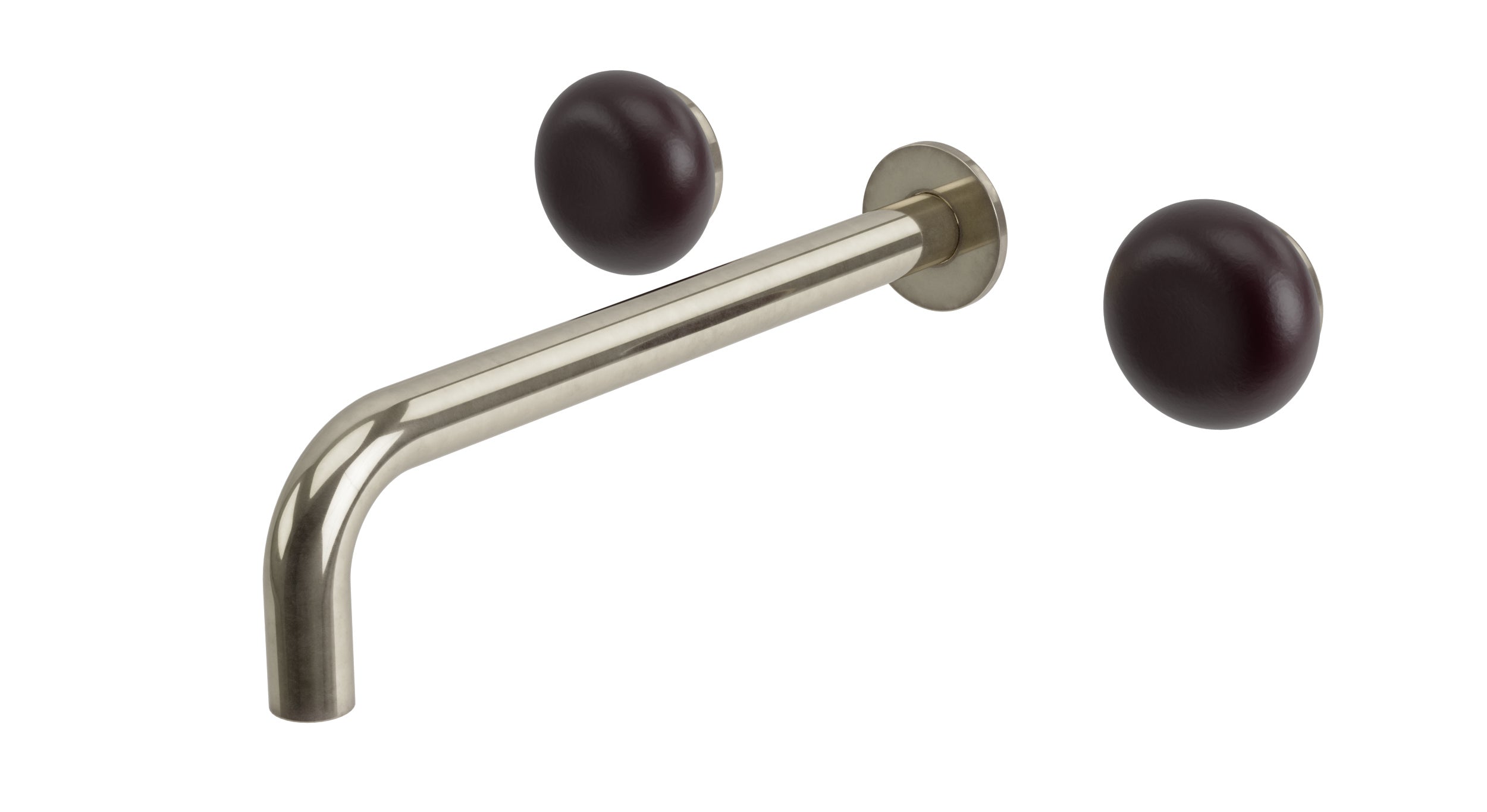 Foundry Two Handle Wall Mount 10" Lavatory Faucet with Pebble Ceramic Knob Handles in French Nickel