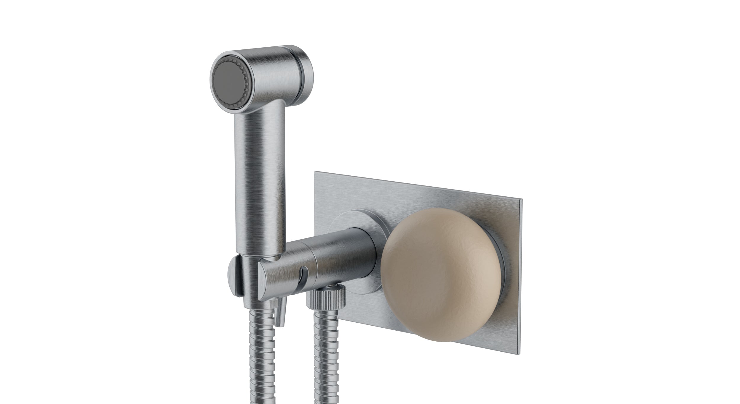 Foundry One Handle Wall Mount Bidet Trim with Pebble Ceramic Knob Handle in Satin Chrome