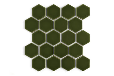 3" Hexagon Sheeted Original Ceramic Mosaic Tile in Lone Pine Gloss