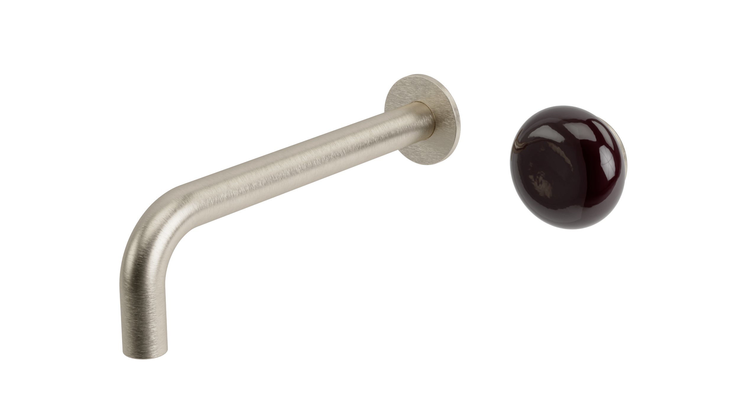Foundry One Handle Wall Mount 7.5" Lavatory Faucet with Pebble Ceramic Knob Handle in Satin Nickel