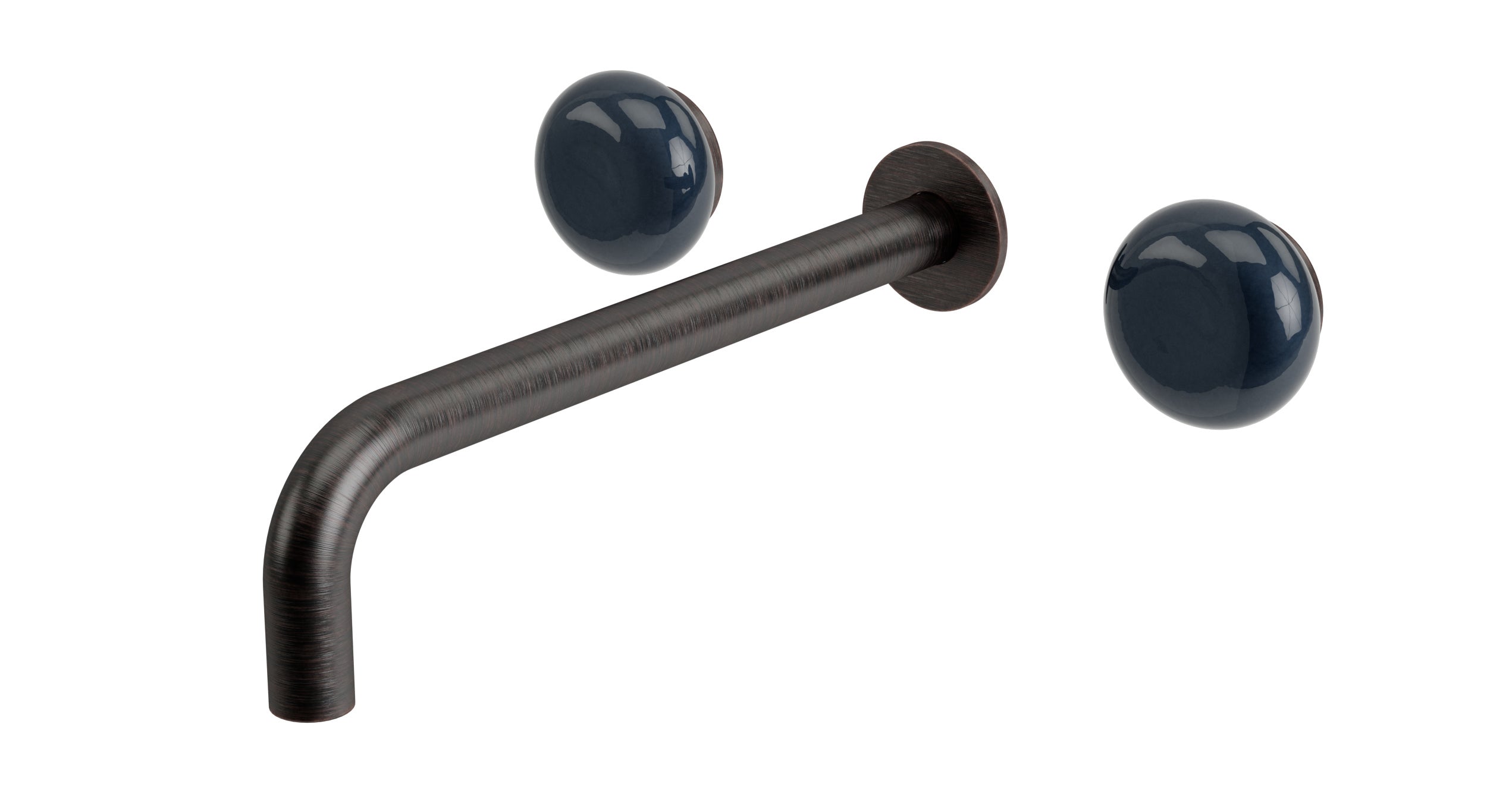 Foundry Two Handle Wall Mount 10" Lavatory Faucet with Pebble Ceramic Knob Handles in Antique Bronze