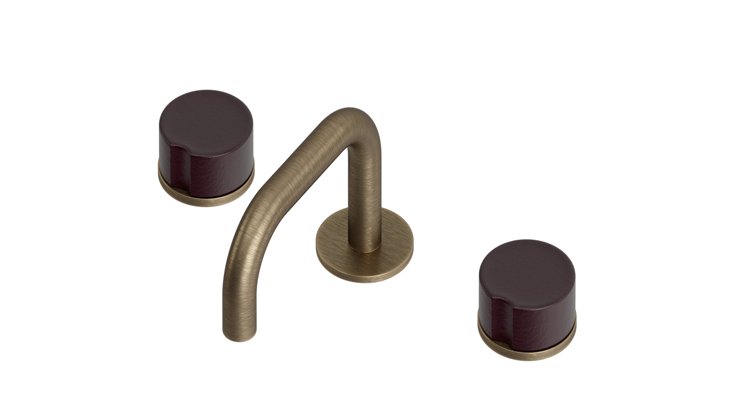 Foundry Two Handle Deck Mount Squaretop Lavatory Faucet with Groove Ceramic Knob Handles in Antique Brass