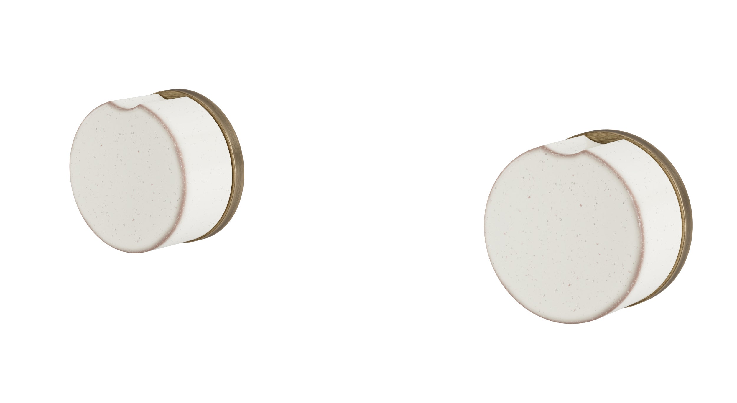 Foundry Two Handle Wall Mount Bath Trim with Groove Ceramic Knob Handles in Antique Brass