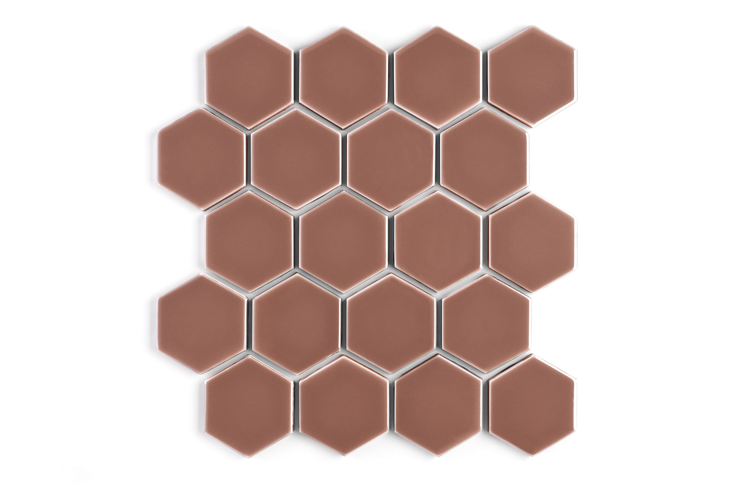 3" Hexagon Sheeted Original Ceramic Mosaic Tile in Mauve Gloss