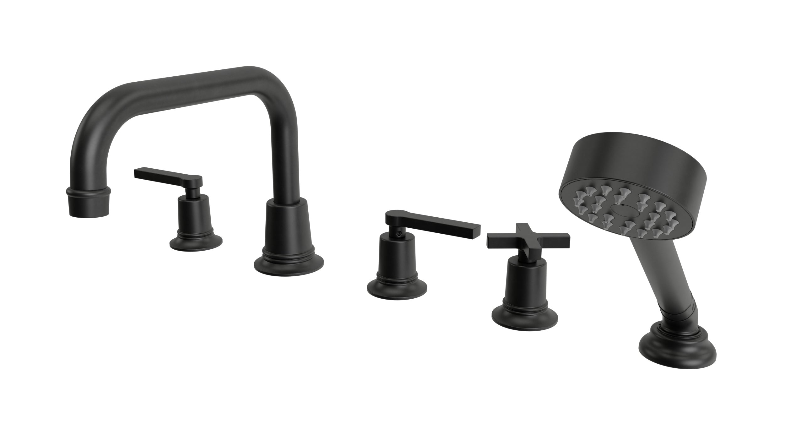 Emerson Three Handle Deck Mount Squaretop Bath Trim with Hand Shower and Classic Cross/Classic Lever Handles in Oil Rubbed Bronze