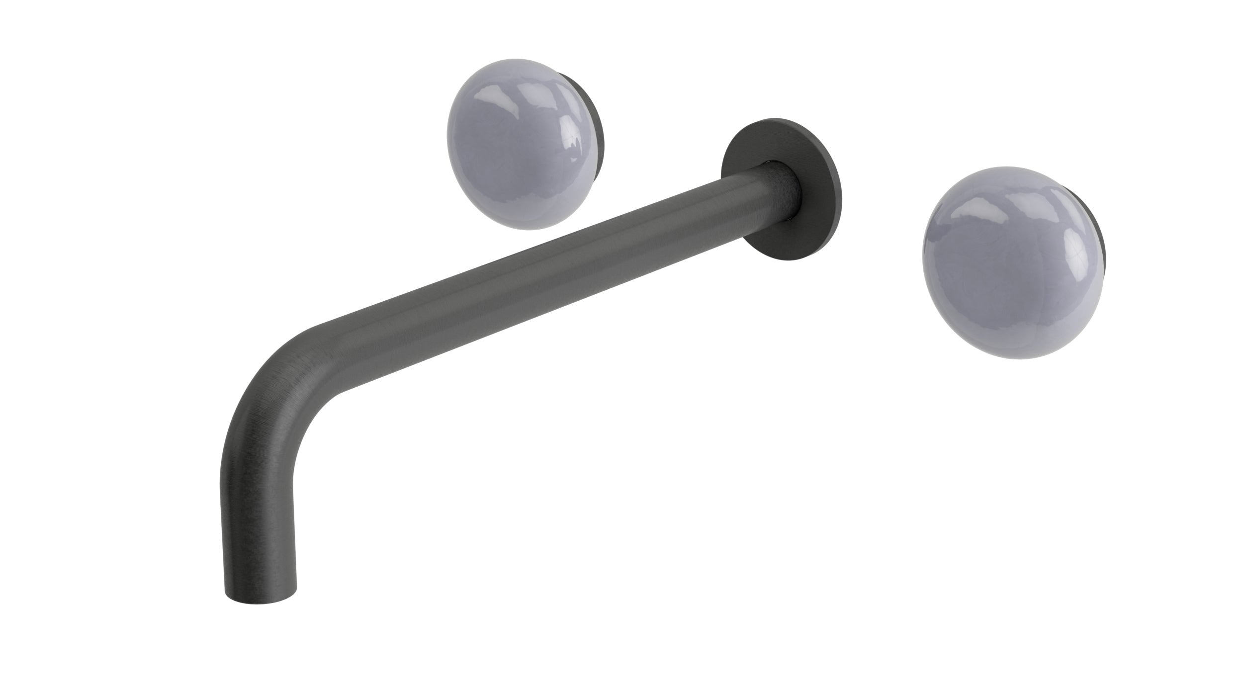 Foundry Two Handle Wall Mount 10" Lavatory Faucet with Pebble Ceramic Knob Handles in Blackened Nickel