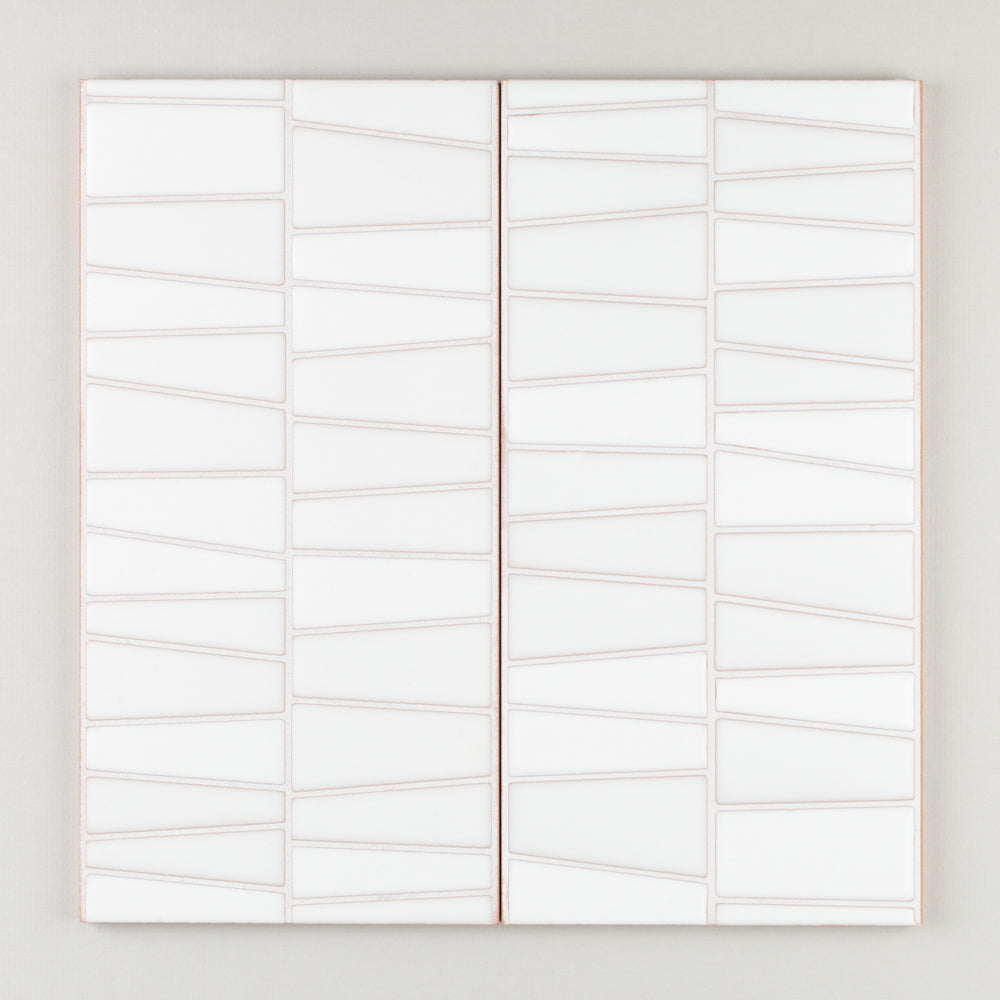 6x12 Handpainted Tile River Rock in White Motif