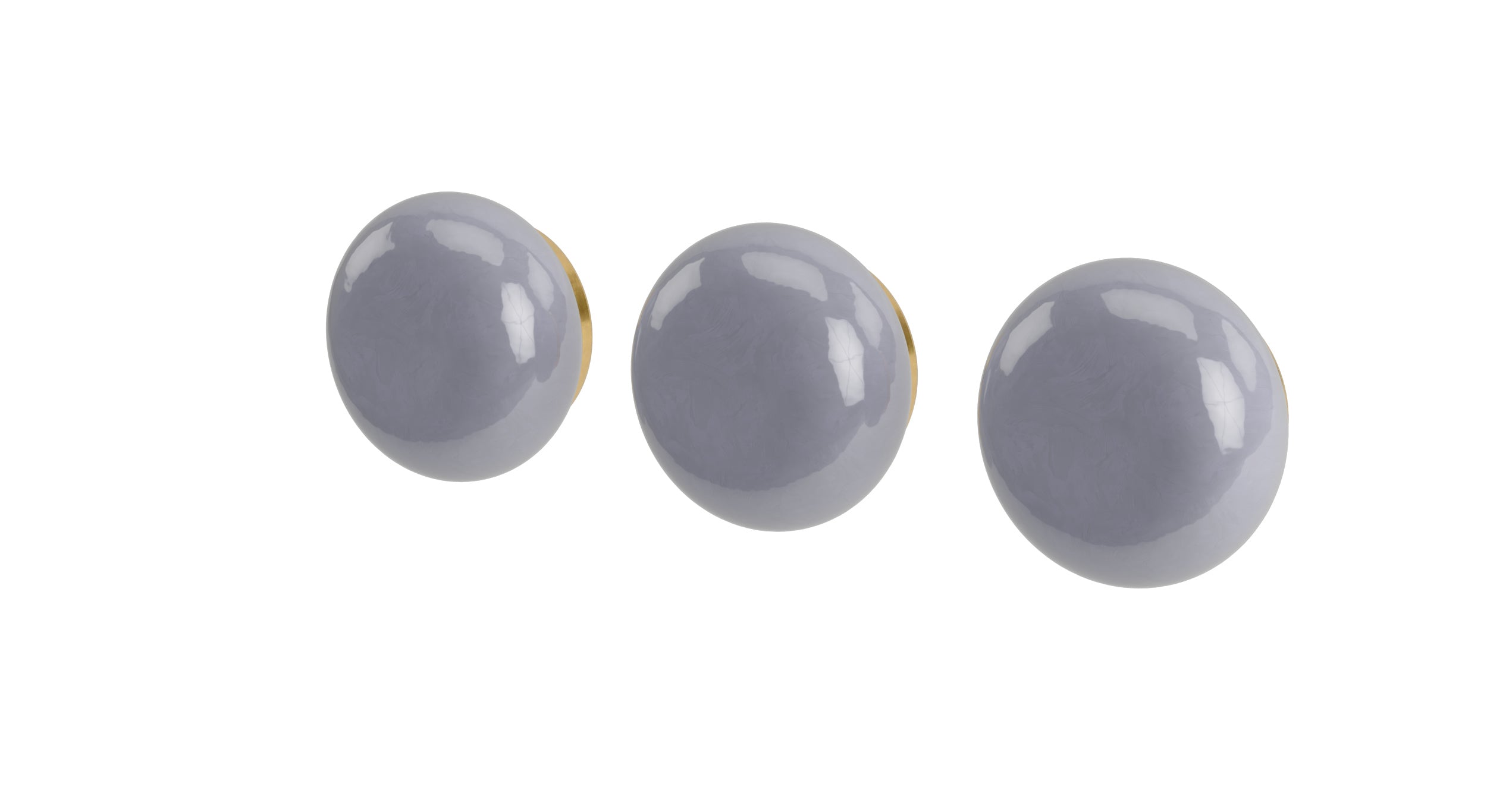 Foundry Three Handle Wall Mount Bath Trim with Diverter/Volume Control and Pebble Ceramic Knob Handles in French Brass
