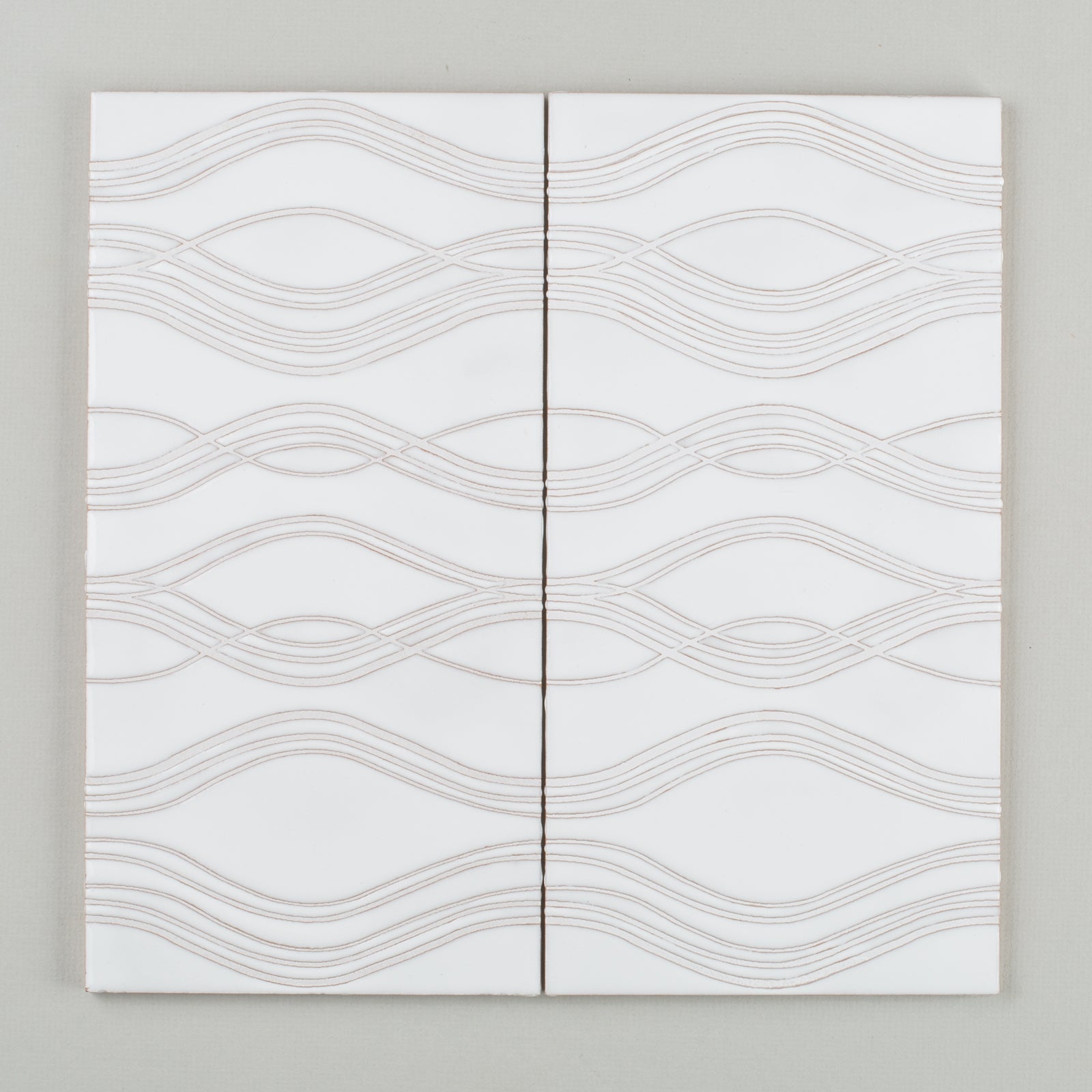 6x12 Handpainted Tile Ripple in White Motif