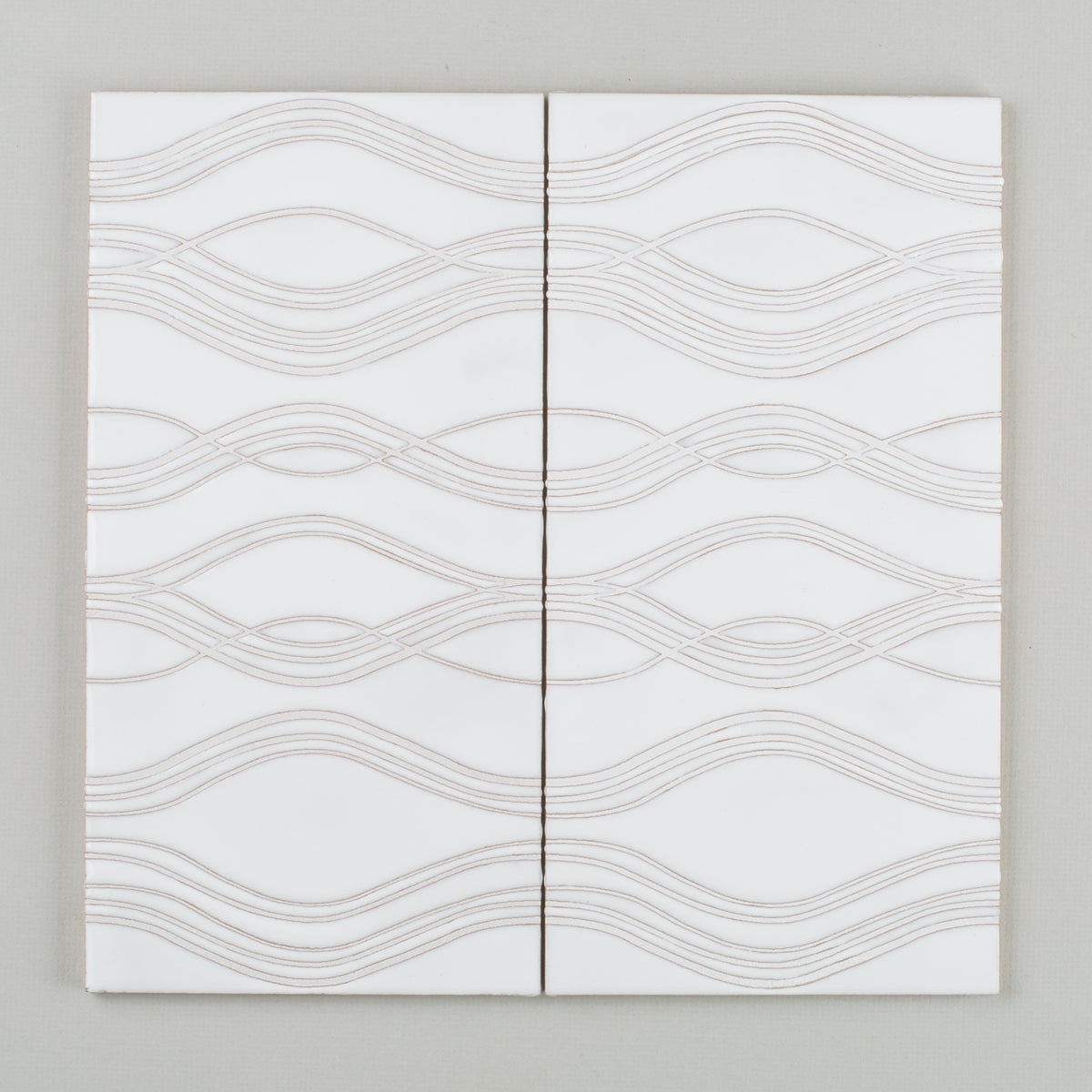 Ripple White Motif 6x12 Handpainted Tile