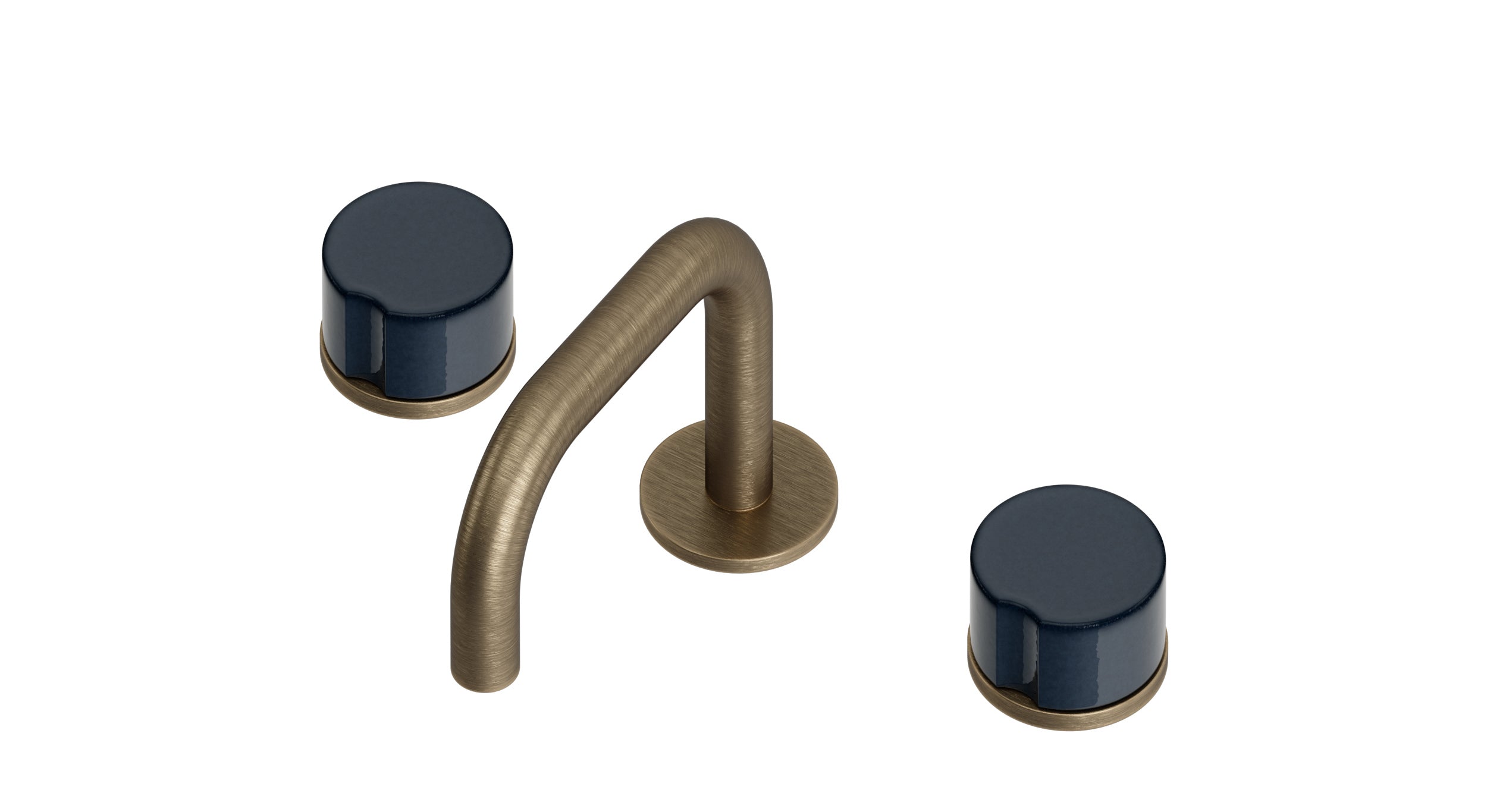 Foundry Two Handle Deck Mount Squaretop Lavatory Faucet with Groove Ceramic Knob Handles in Antique Brass