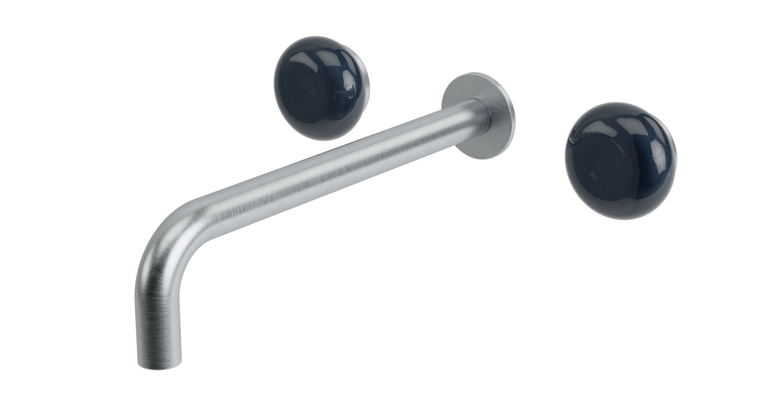 Foundry Two Handle Wall Mount 10" Lavatory Faucet with Pebble Ceramic Knob Handles in Satin Chrome