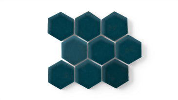 3" Hexagon Sheeted Original Ceramic Mosaic Tile in Caspian Sea Gloss