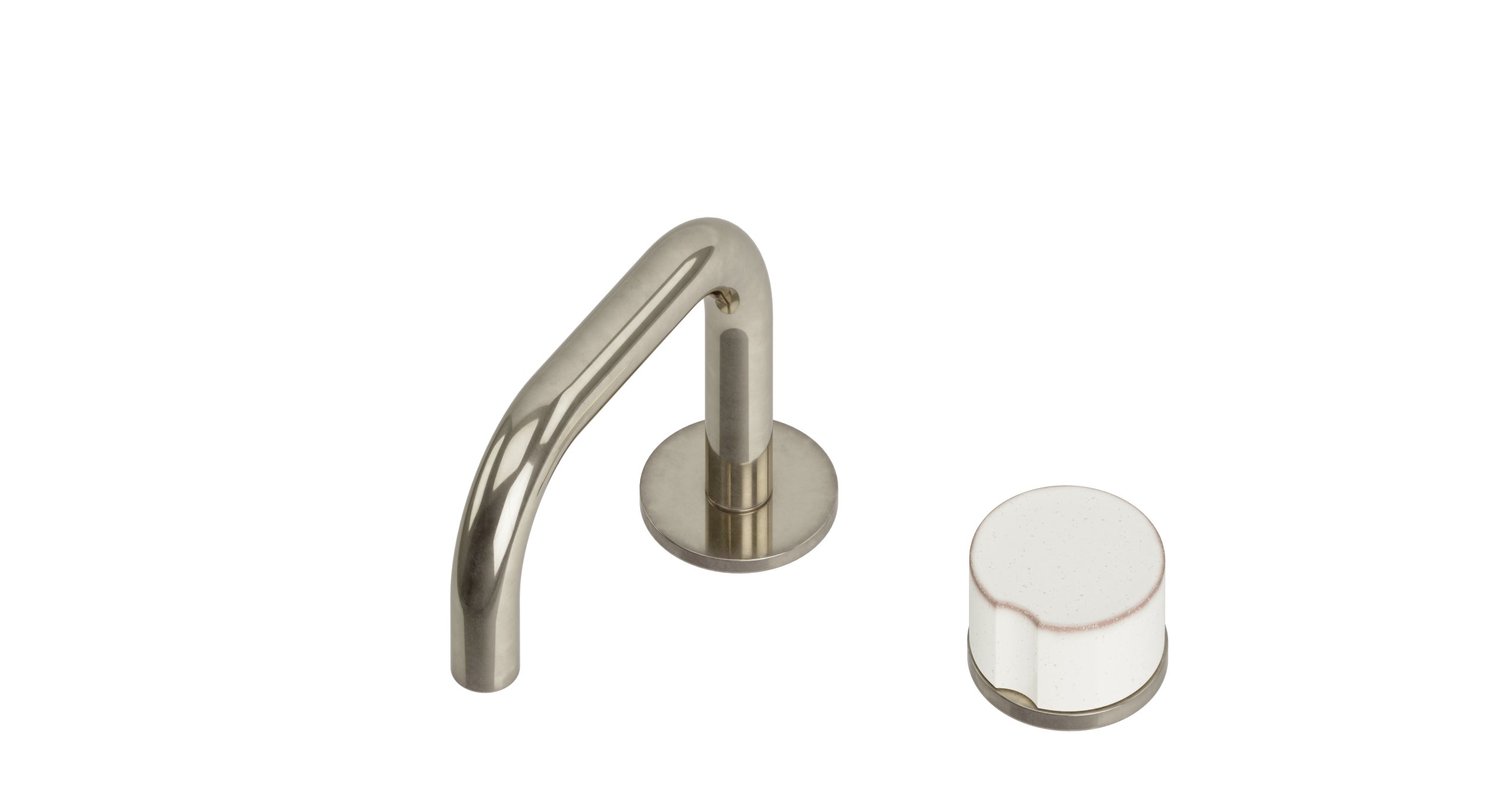 Foundry One Handle Deck Mount Squaretop Lavatory Faucet with Groove Ceramic Knob Handle in French Nickel