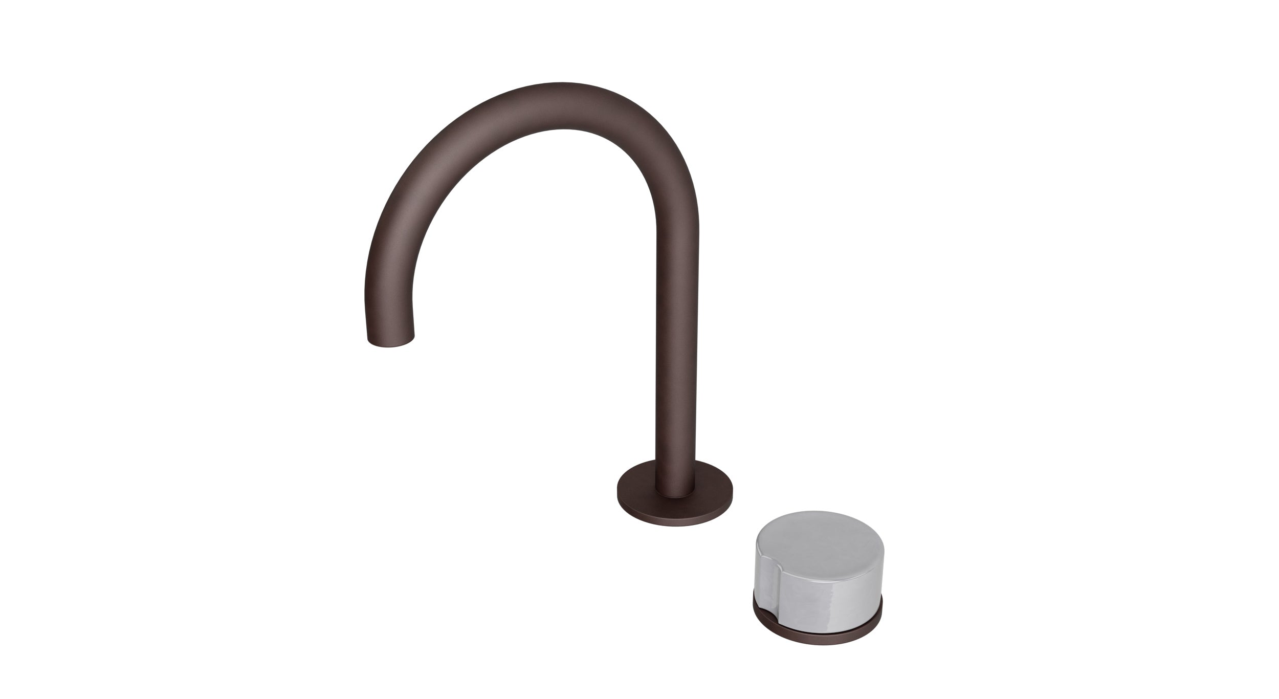 Foundry One Handle Deck Mount Gooseneck Lavatory Faucet with Groove Ceramic Knob Handle in Architectural Copper