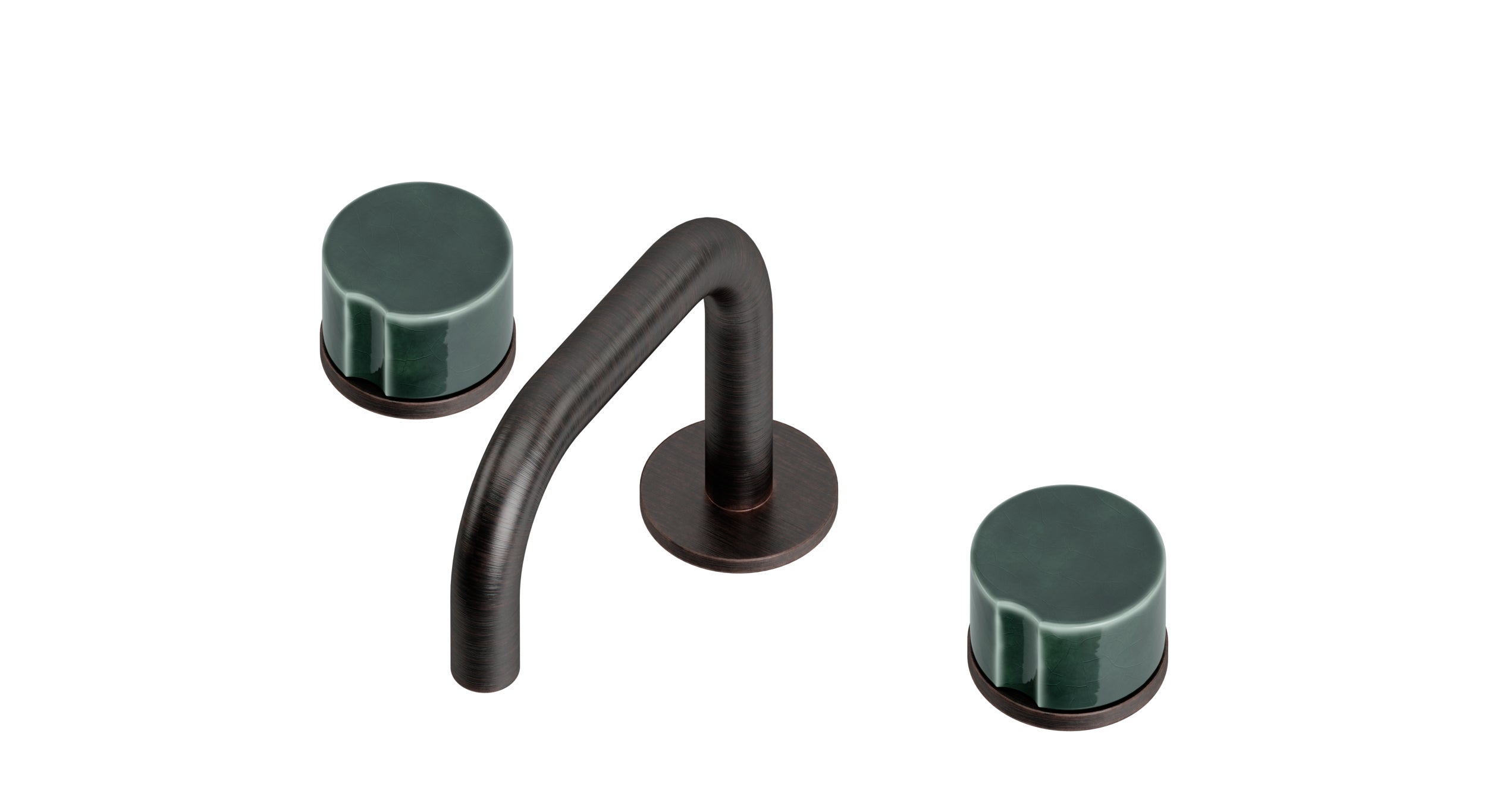 Foundry Two Handle Deck Mount Squaretop Lavatory Faucet with Groove Ceramic Knob Handles in Antique Bronze