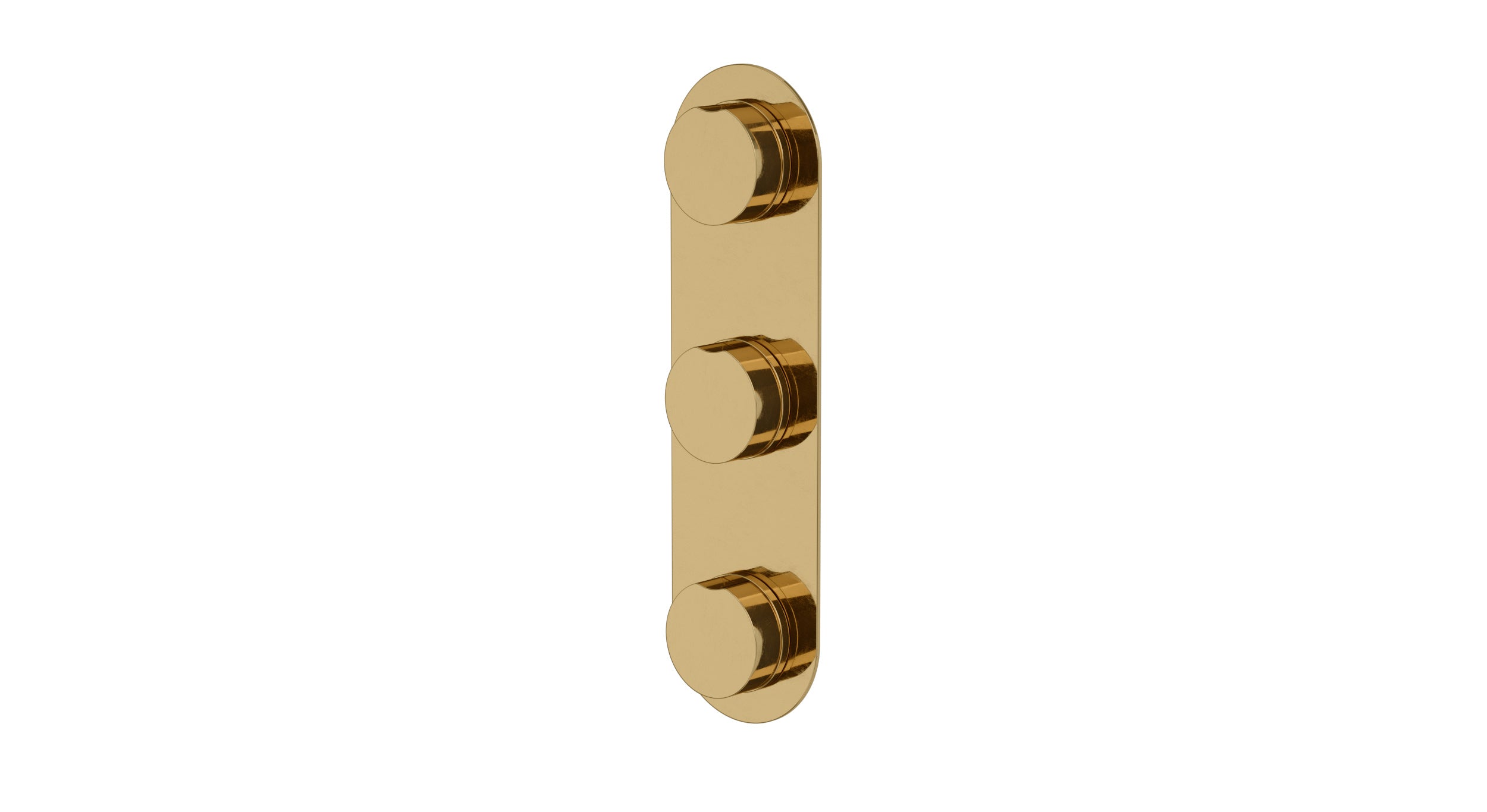 Foundry Three Handle Wall Mount Shower Trim with Barrel Knob Handles in Uncoated Polished Brass