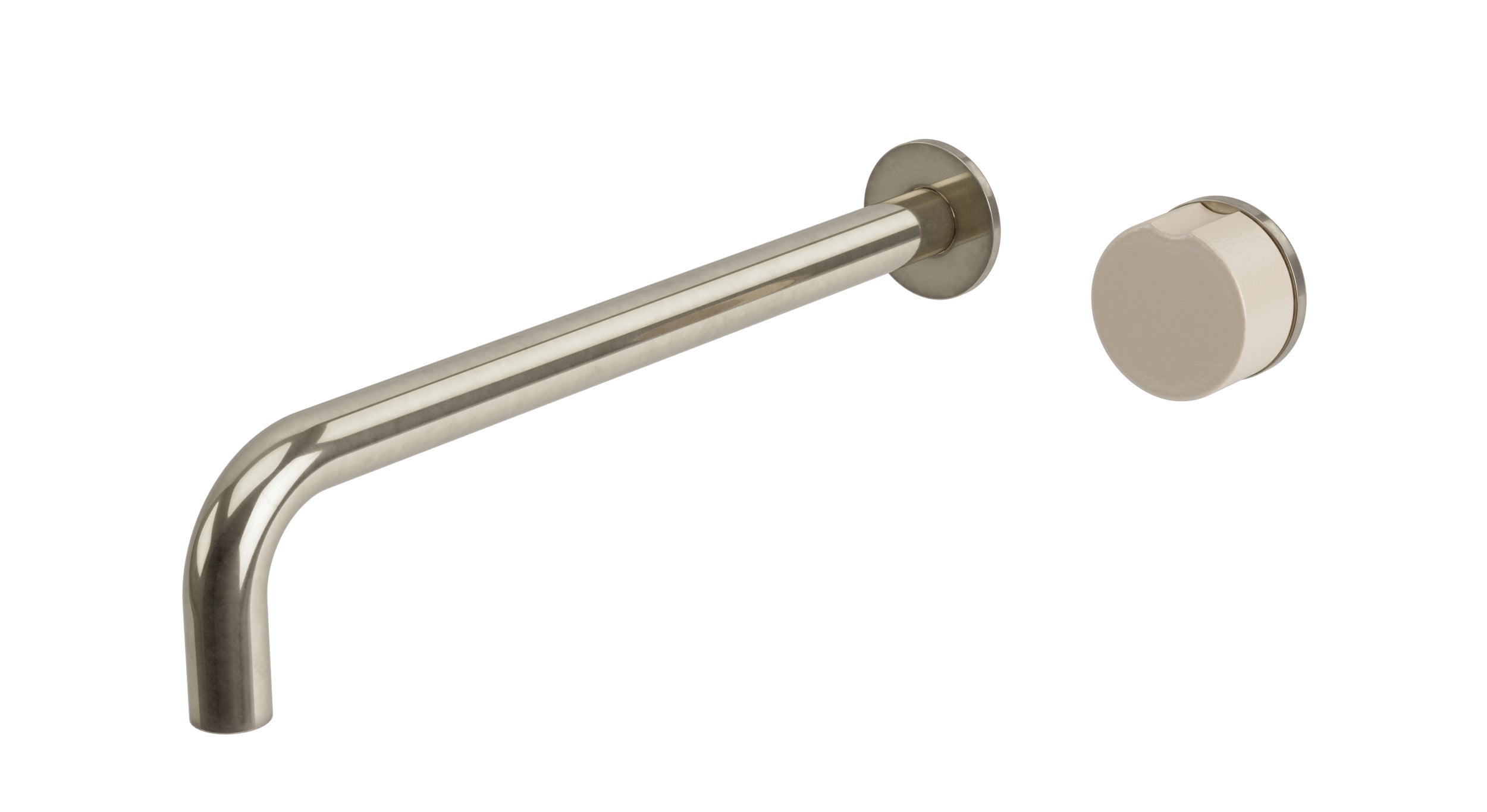 Foundry One Handle Wall Mount 12" Lavatory Faucet with Pebble Ceramic Knob Handle in French Nickel