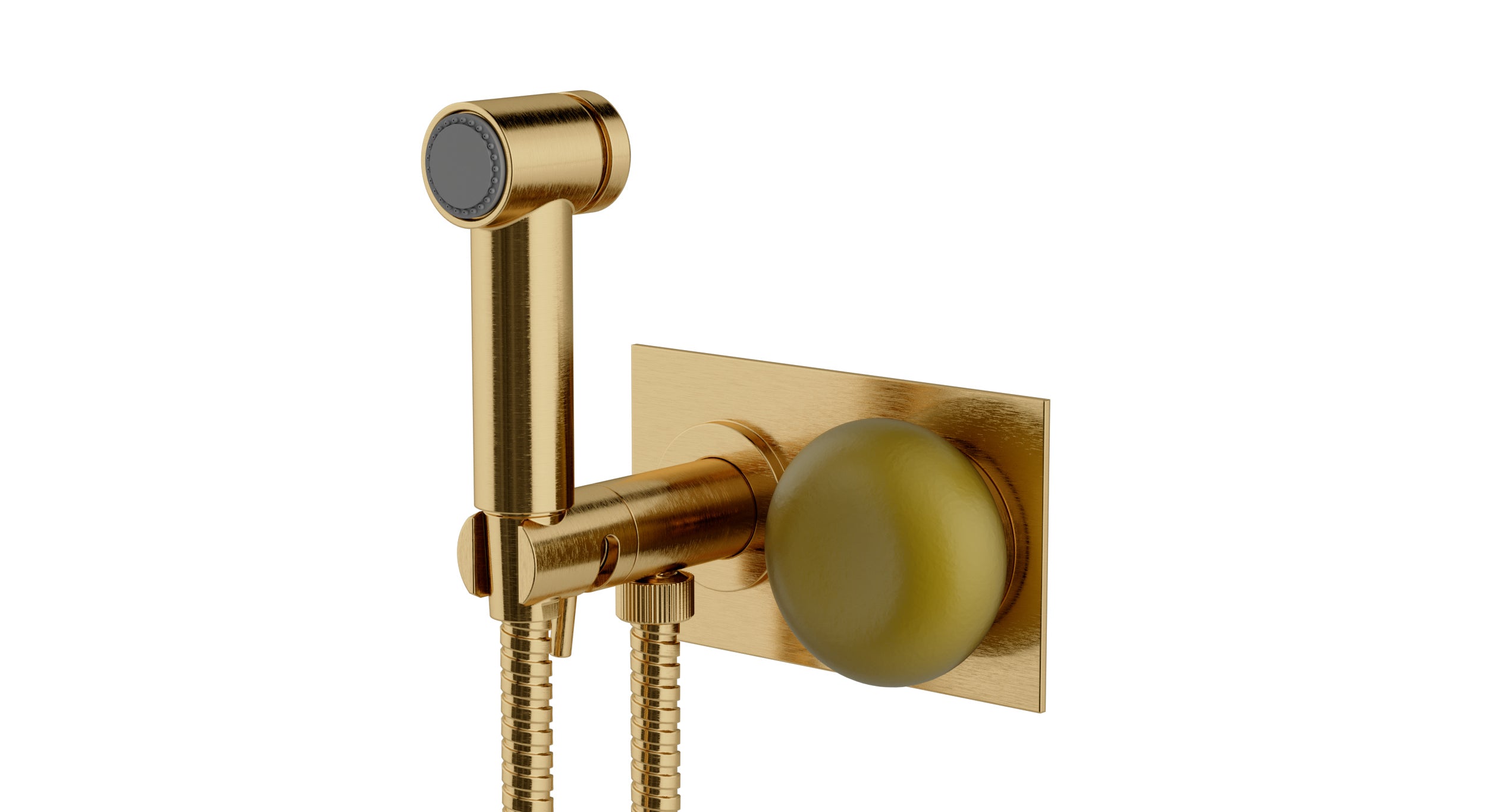 Foundry One Handle Wall Mount Bidet Trim with Pebble Ceramic Knob Handle in Satin Brass