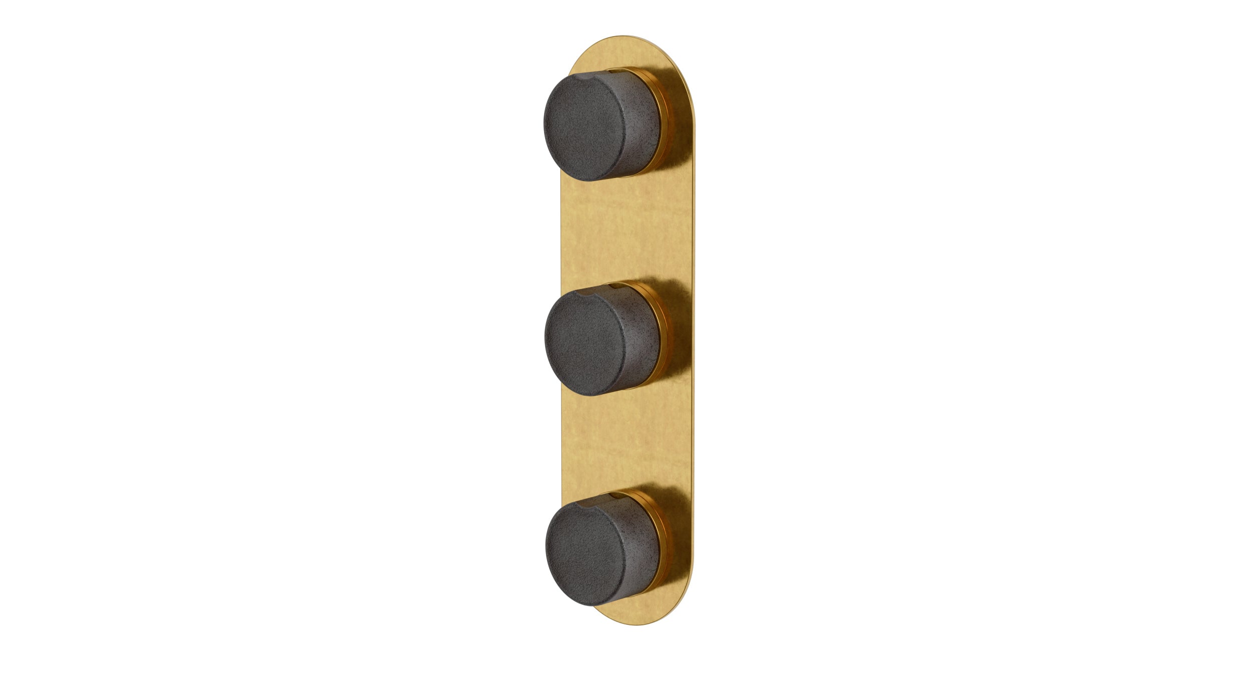 Foundry Three Handle Wall Mount Shower Trim with Groove Ceramic Knob Handles in French Brass