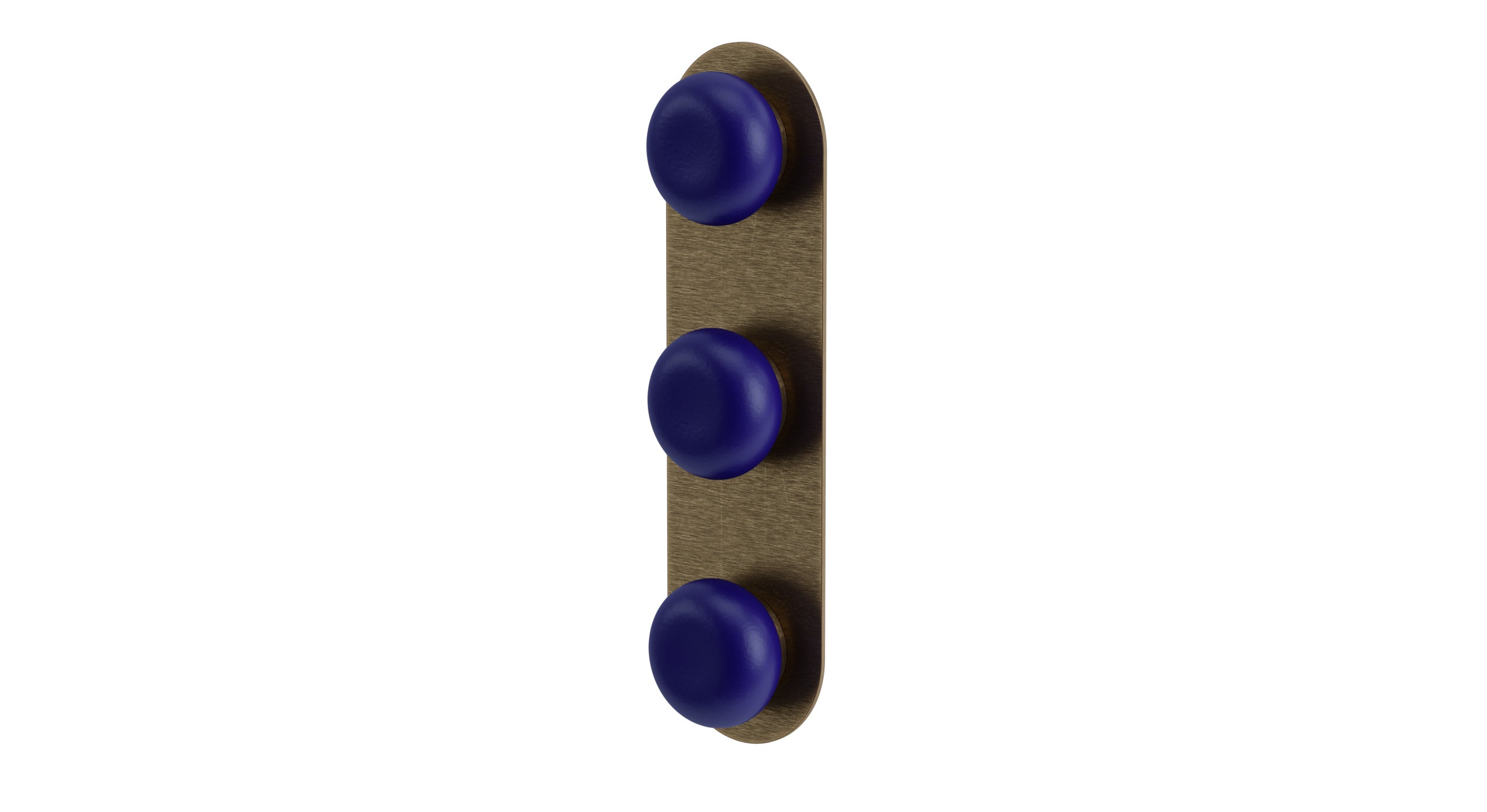 Foundry Three Handle Wall Mount Shower Trim with Pebble Ceramic Knob Handles in Antique Brass