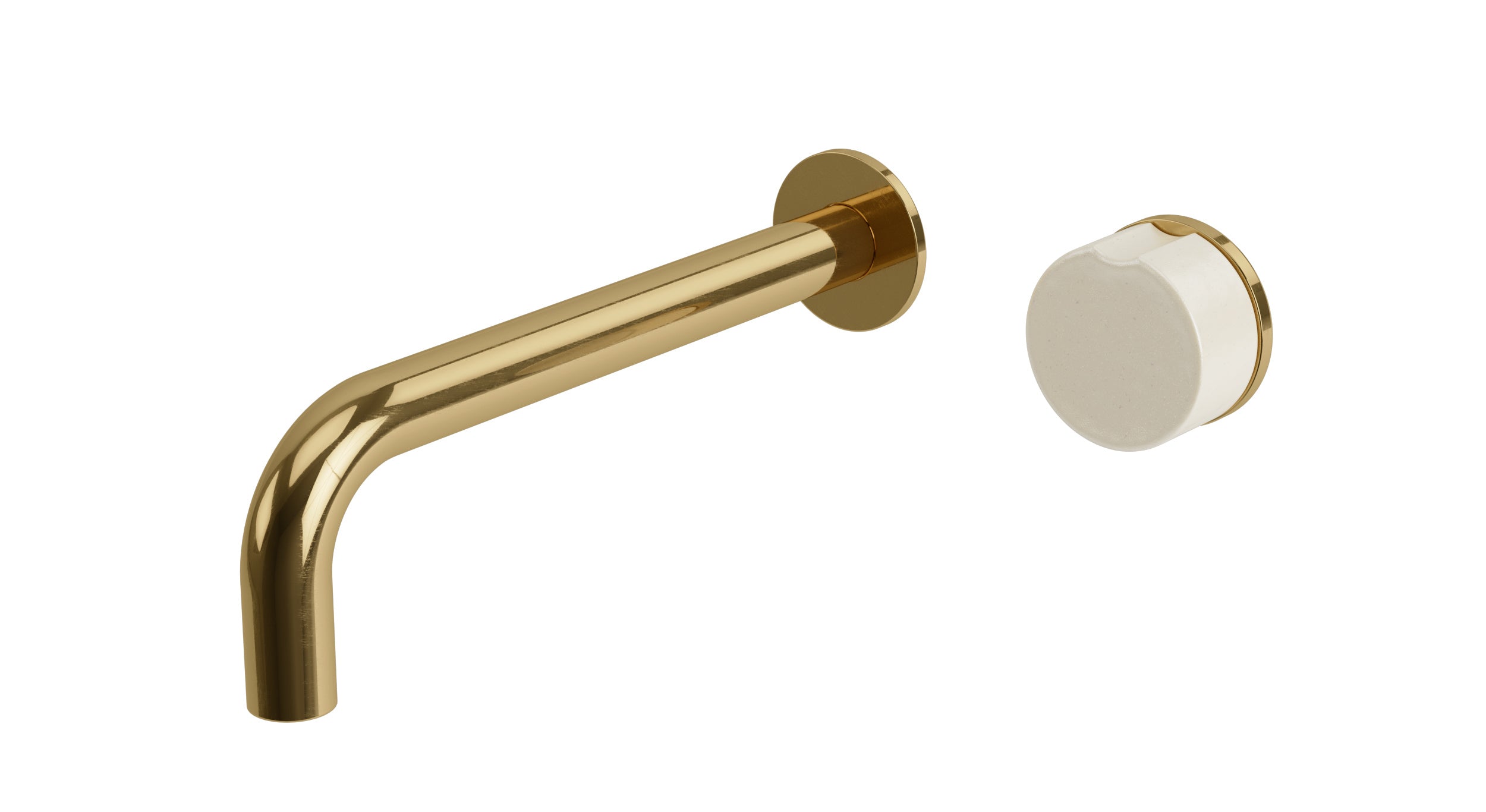 Foundry One Handle Wall Mount 7.5" Lavatory Faucet with Groove Ceramic Knob Handle in Uncoated Polished Brass