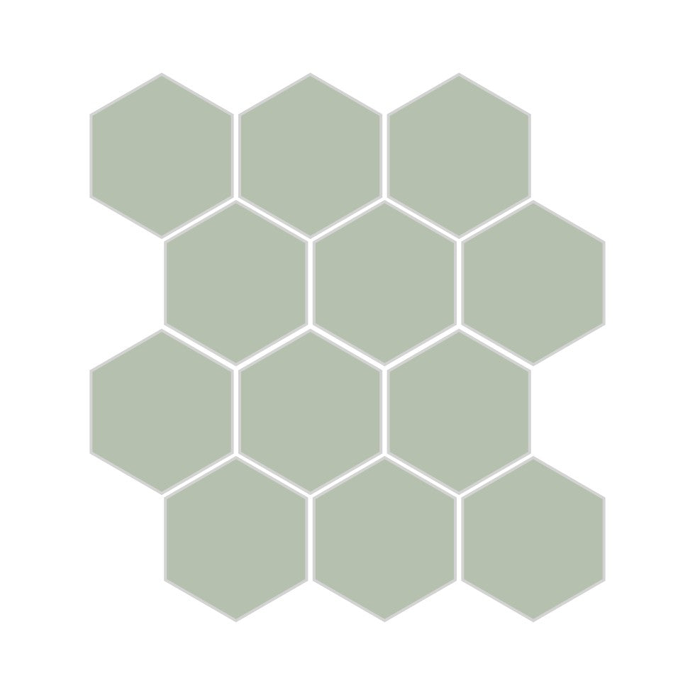 3" Hexagon Sheeted Original Ceramic Mosaic Tile in Rosemary Matte