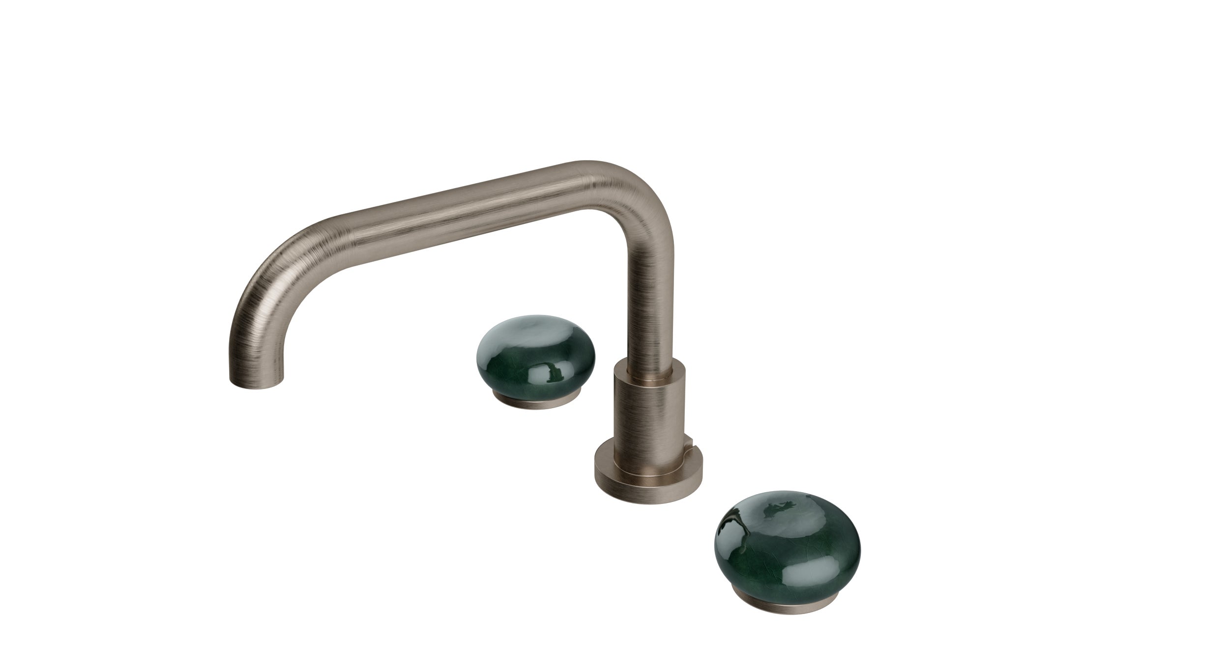 Foundry Two Handle Deck Mount Squaretop Bath Trim with Pebble Ceramic Knob Handles in Antique Nickel