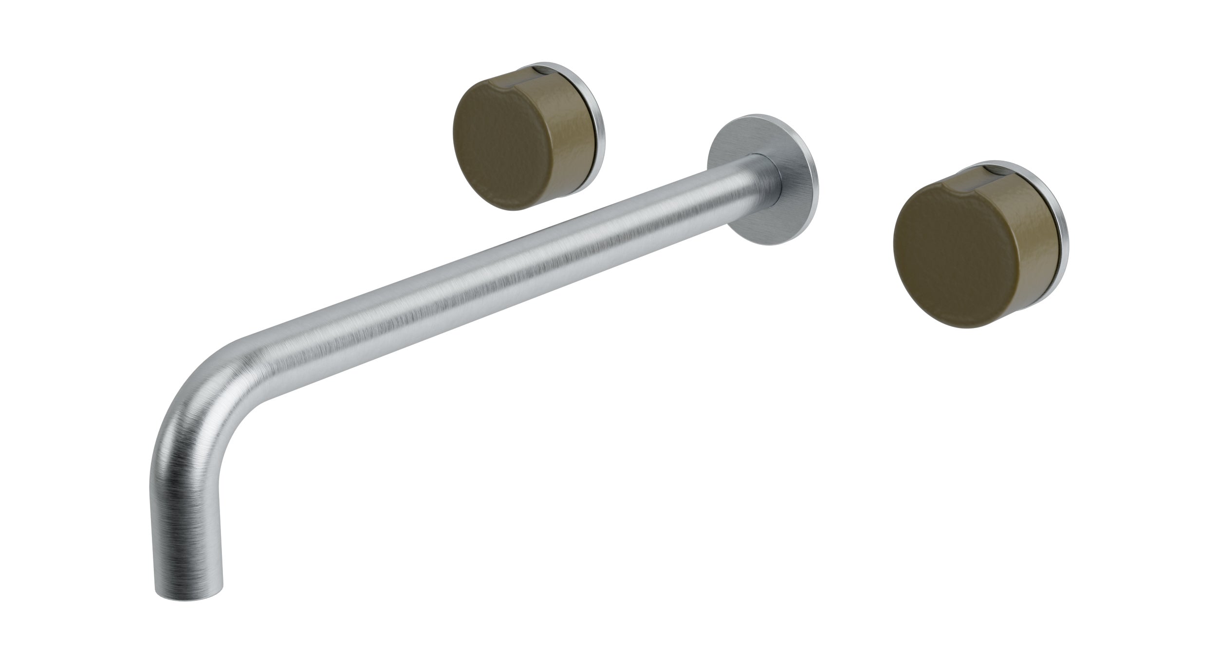 Foundry Two Handle Wall Mount 12" Lavatory Faucet with Groove Ceramic Knob Handles in Satin Chrome