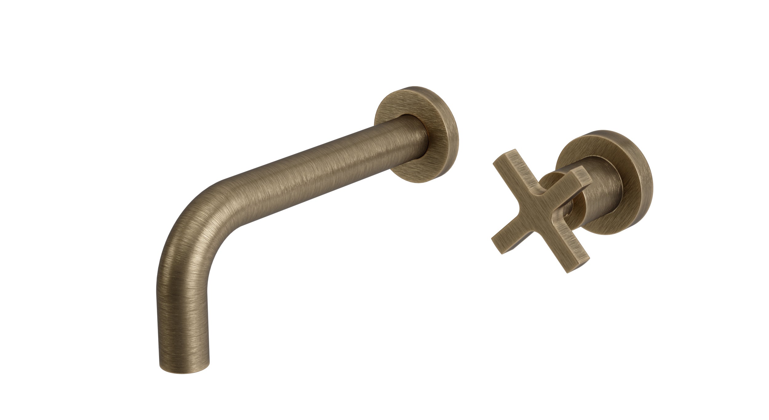 Flatiron One Handle Wall Mount 7.5" Lavatory Faucet with Linear Cross Handle in Antique Brass