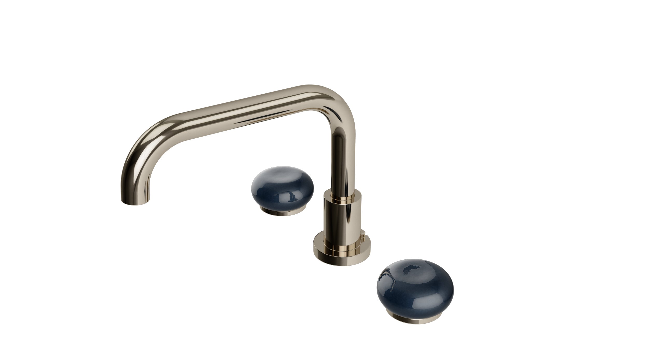 Foundry Two Handle Deck Mount Squaretop Bath Trim with Pebble Ceramic Knob Handles in Polished Nickel