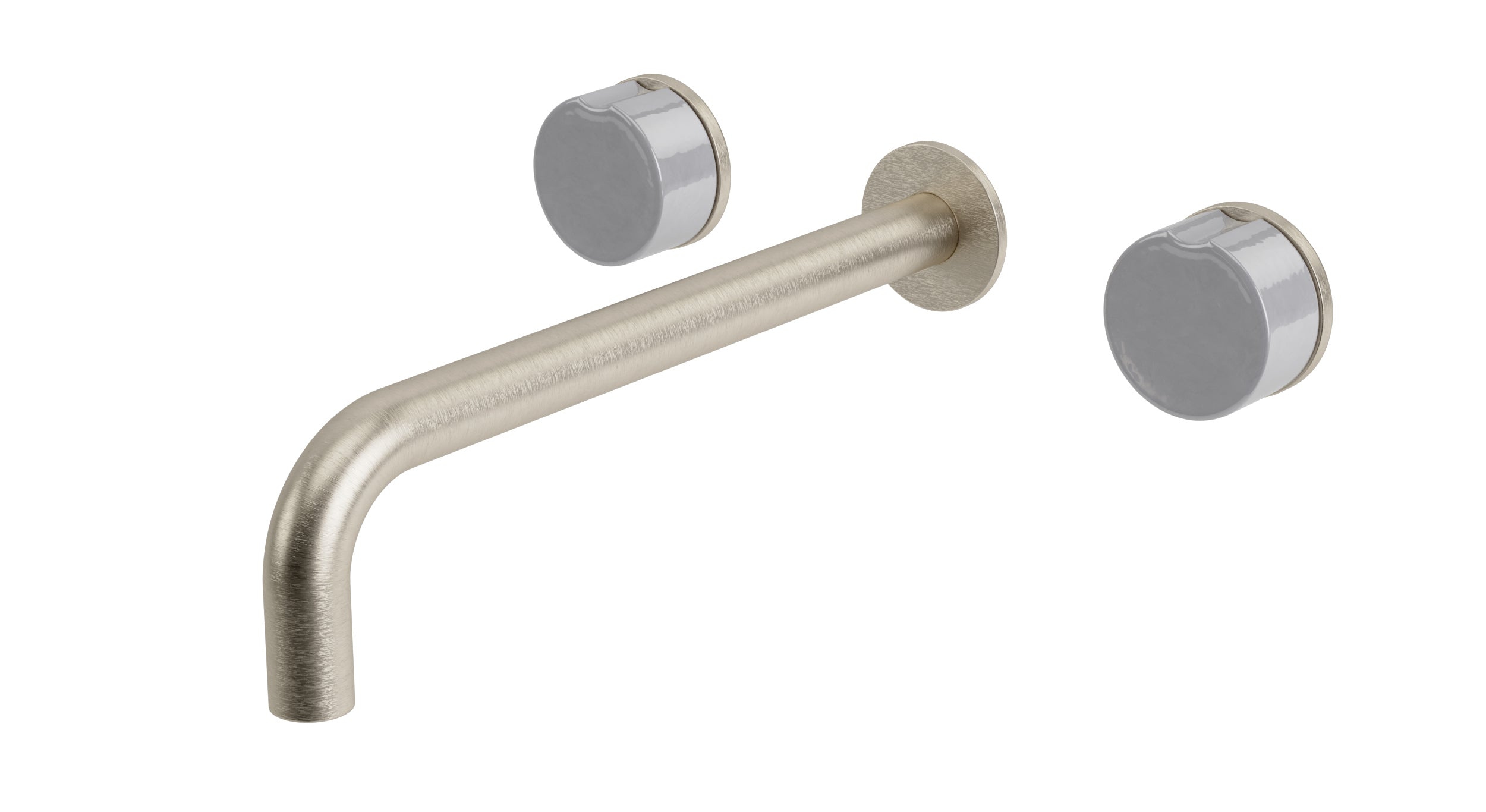 Foundry Two Handle Wall Mount 10" Lavatory Faucet with Groove Ceramic Knob Handles in Satin Nickel
