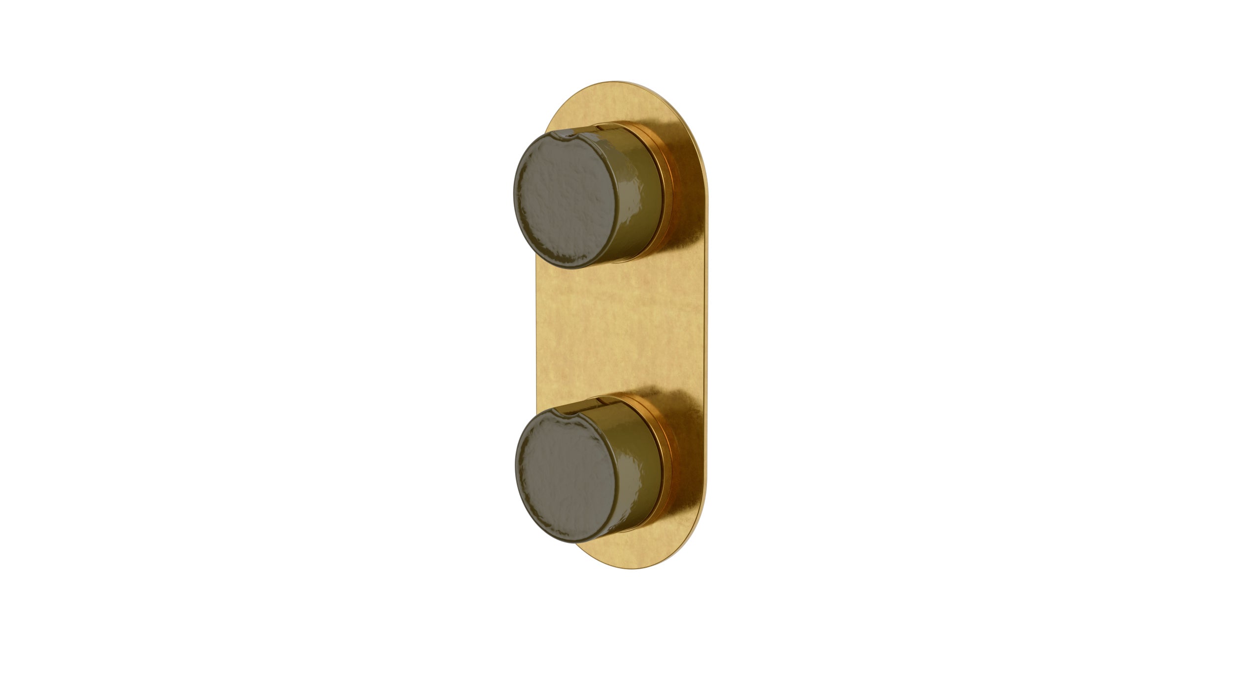 Foundry Two Handle Wall Mount Shower Trim with Groove Ceramic Knob Handles in French Brass