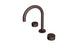 Foundry Two Handle Deck Mount Gooseneck Lavatory Faucet with Barrel Knob Handles in Architectural Copper