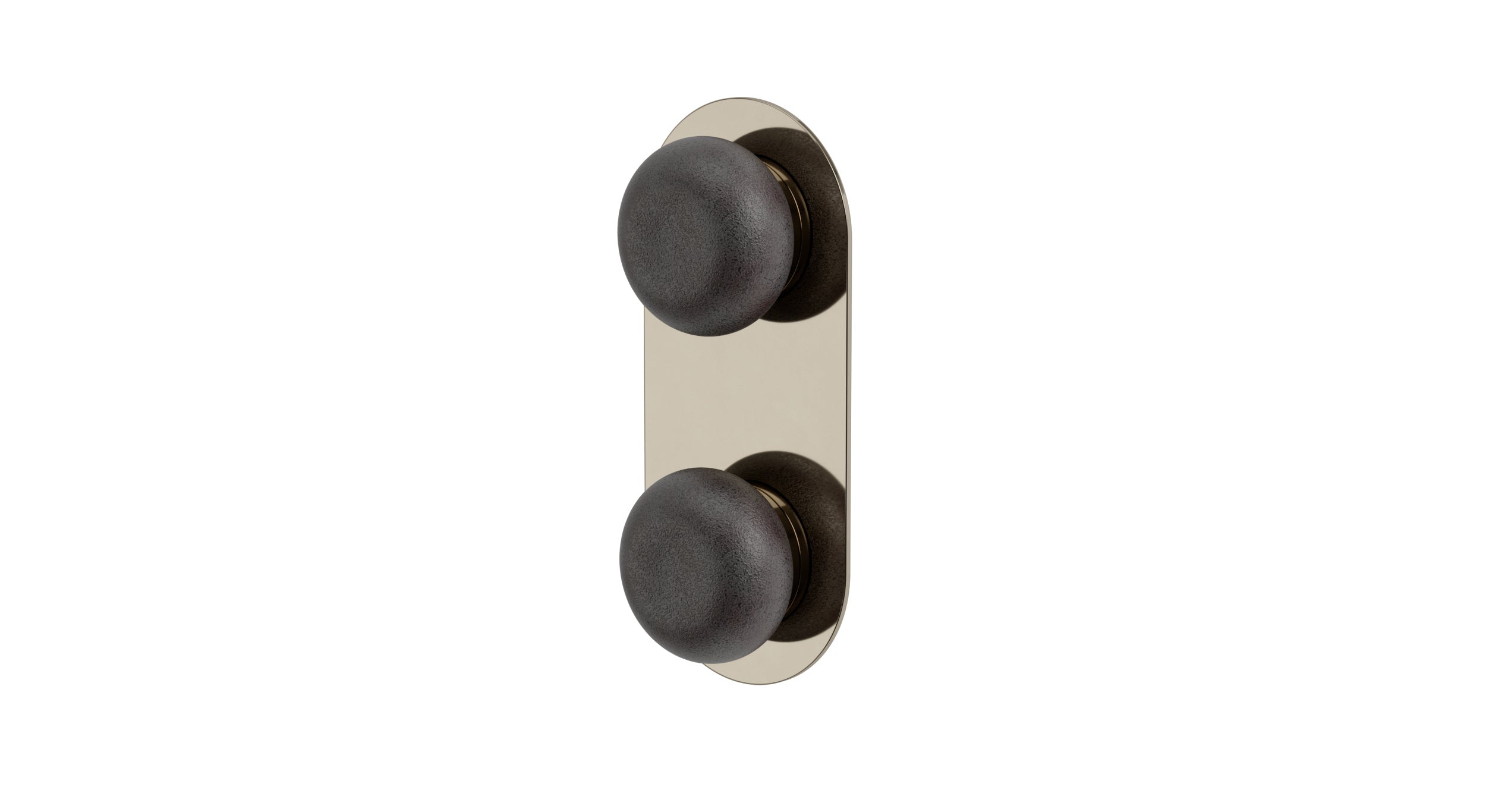 Foundry Two Handle Wall Mount Shower Trim with Pebble Ceramic Knob Handles in Polished Nickel