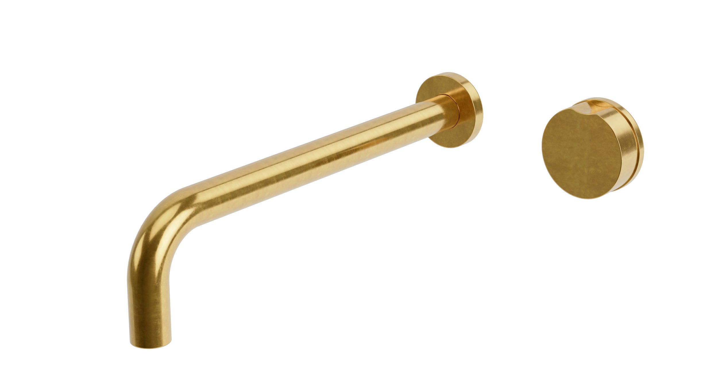 Foundry One Handle Wall Mount 12" Lavatory Faucet with Barrel Knob Handle in French Brass