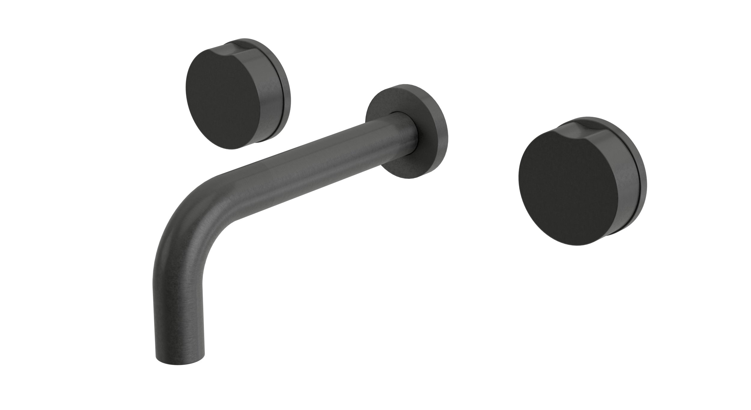 Foundry Two Handle Wall Mount 7.5" Lavatory Faucet with Barrel Knob Handles in Blackened Nickel