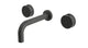 Foundry Two Handle Wall Mount 7.5" Lavatory Faucet with Barrel Knob Handles in Blackened Nickel