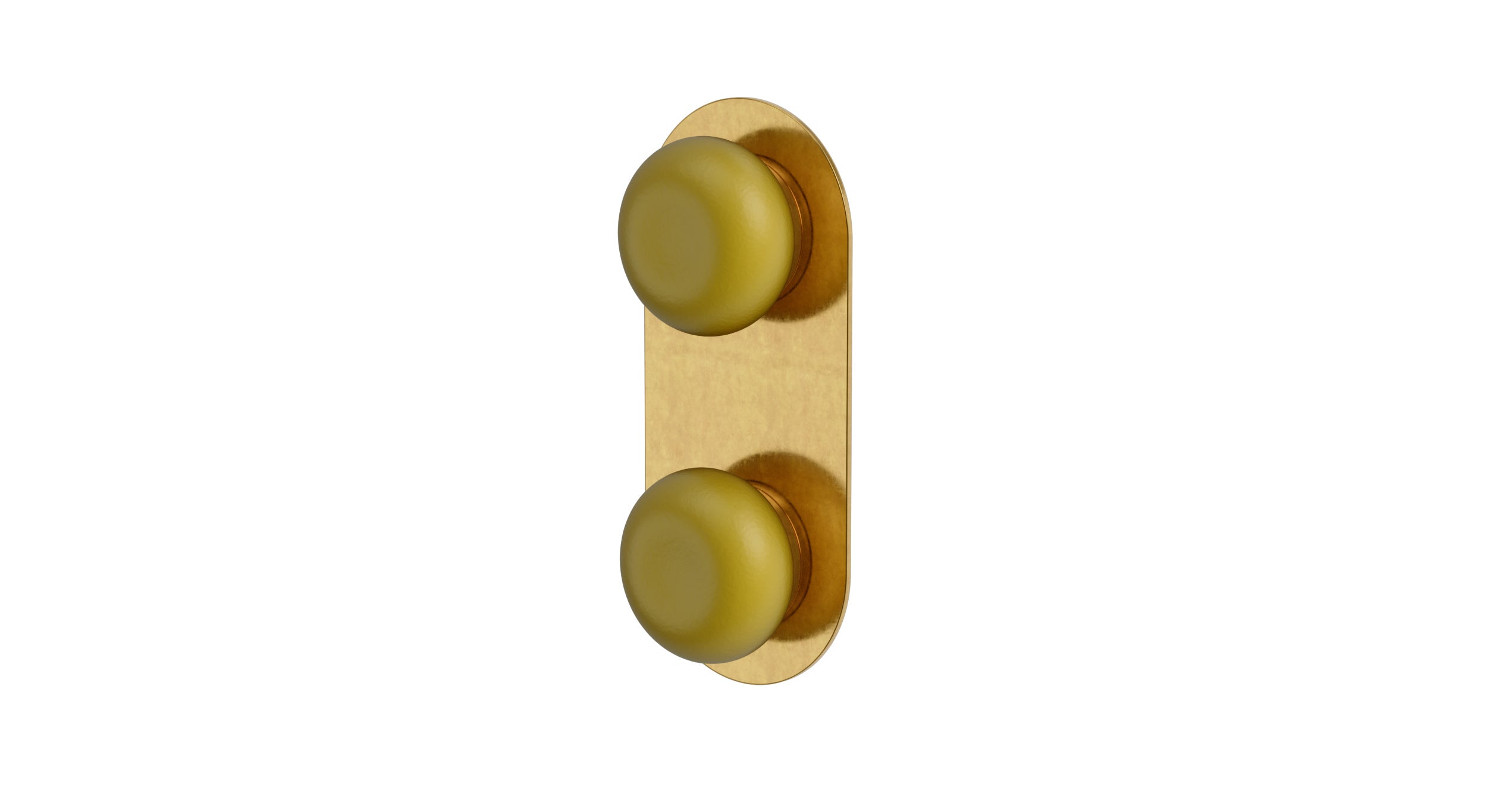 Foundry Two Handle Wall Mount Shower Trim with Pebble Ceramic Knob Handles in French Brass