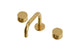 Foundry Two Handle Deck Mount Squaretop Lavatory Faucet with Barrel Knob Handles in French Brass