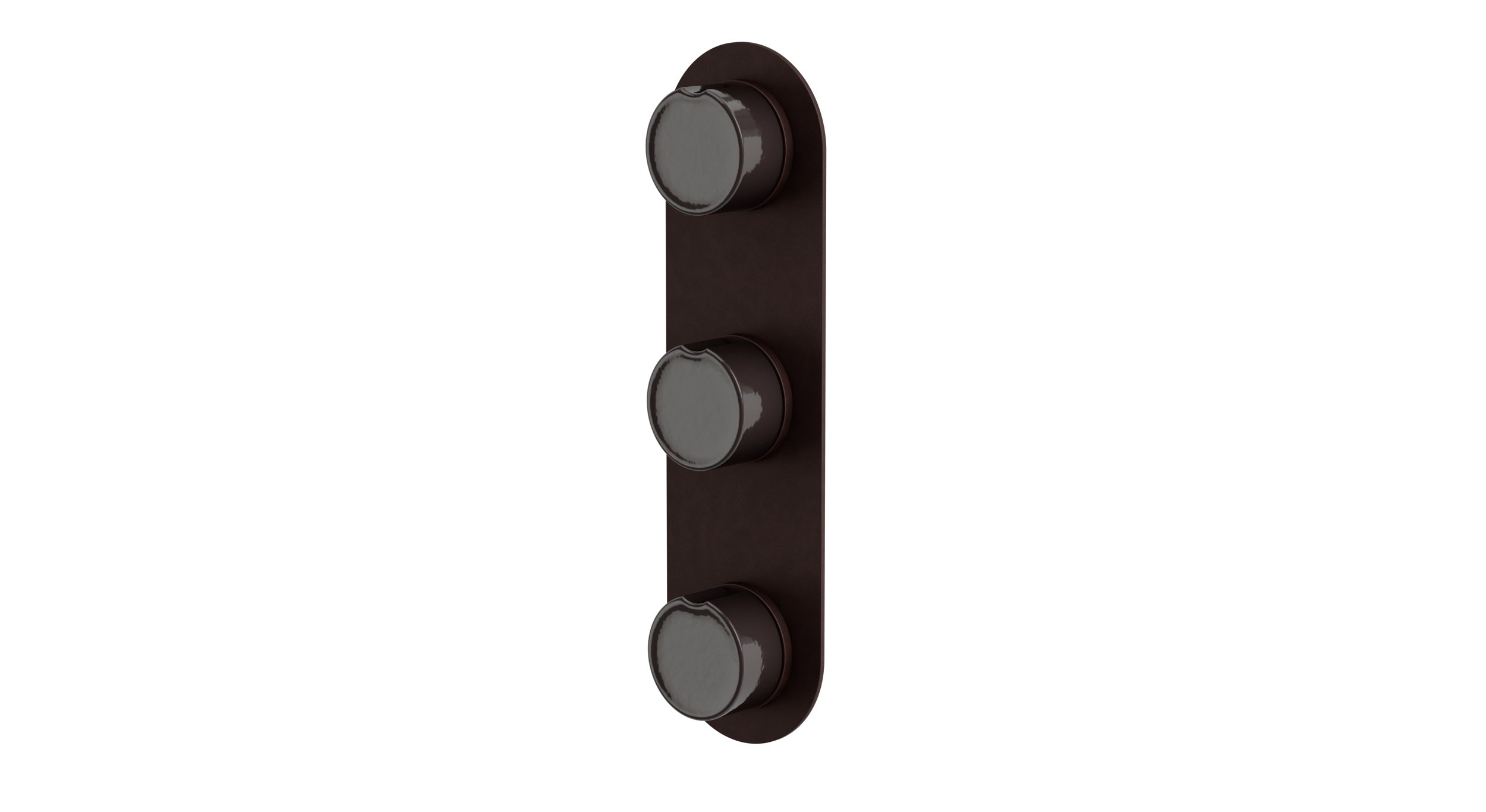 Foundry Three Handle Wall Mount Shower Trim with Groove Ceramic Knob Handles in Architectural Copper