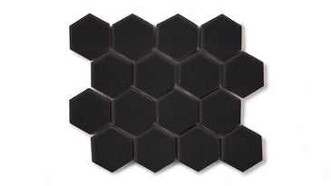 2" Hexagon Sheeted Original Ceramic Mosaic Tile in Raven Matte