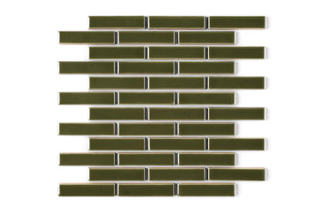 1x4 Half Offset Sheeted Original Ceramic Mosaic Tile in Bonsai Gloss